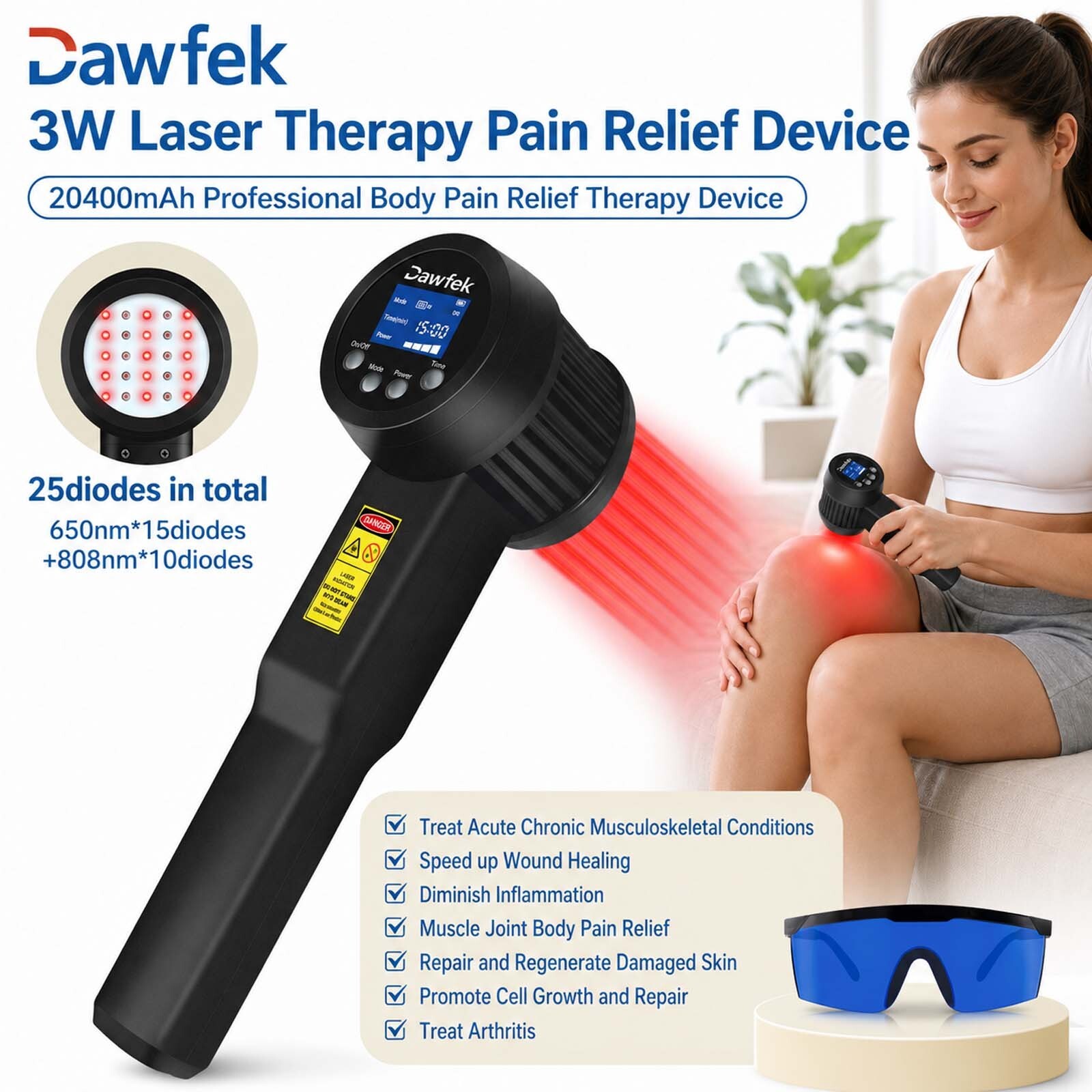 3000mW Handheld Cold Laser Machine 650/808nm for Knee Soreness Feet Pain Relief