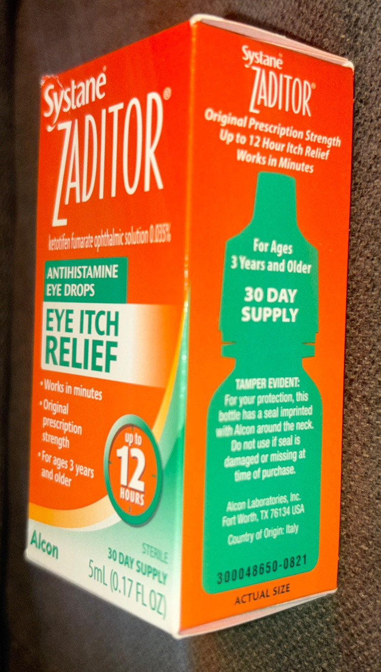 Systane Zaditor Antihistamine Eye Drops for Allergy Itch Relief 5mL Exp: 07/26