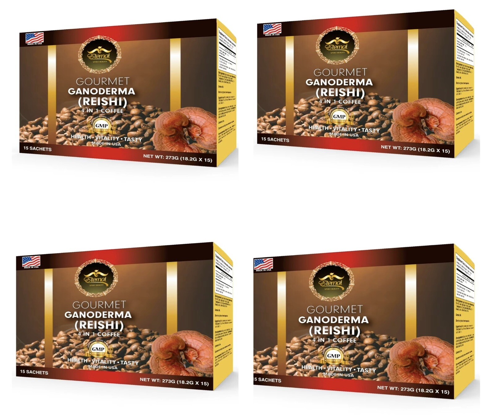 4x Cafe Con Ganoderma  Reishi 4 En 1 Eternal Spirit Beauty 15 Sobres USA SELLER