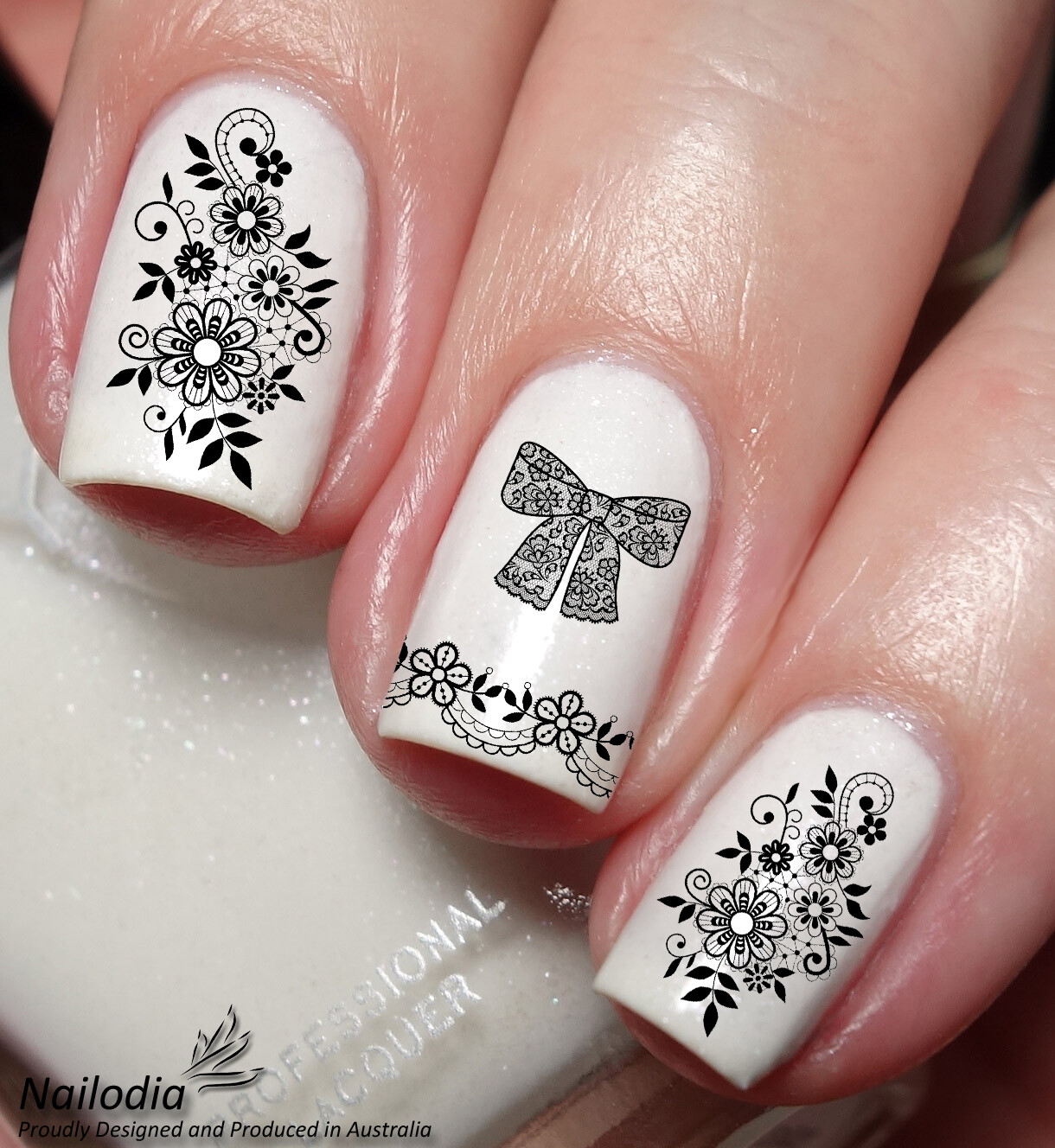 Black Lace Floral Flower Nail Art Decal Sticker Water Transfer Slider
