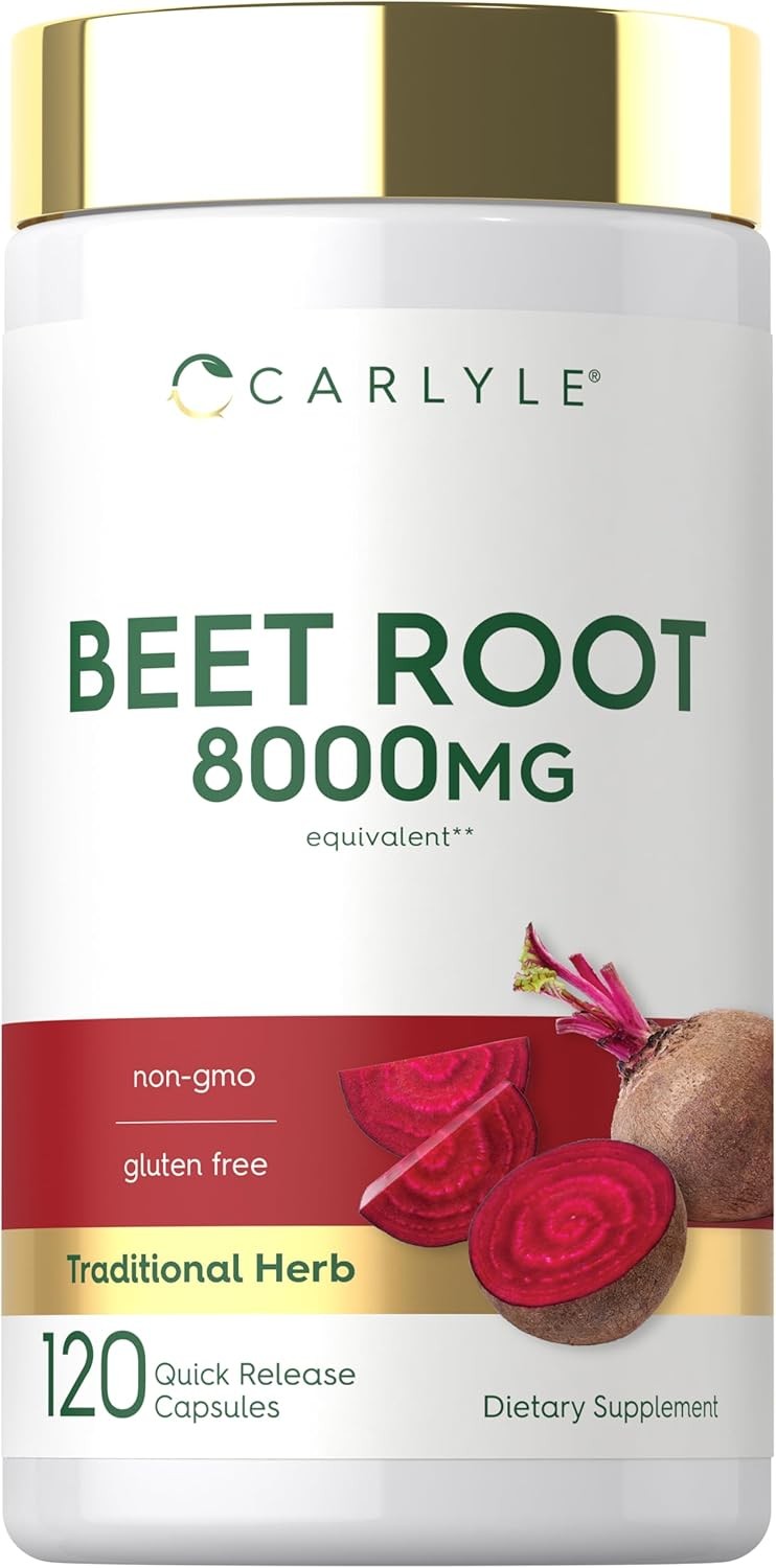 USDA Organic Extra Strength Beet Root 20:1 Extract 8000 mg Strength 120 Capsules