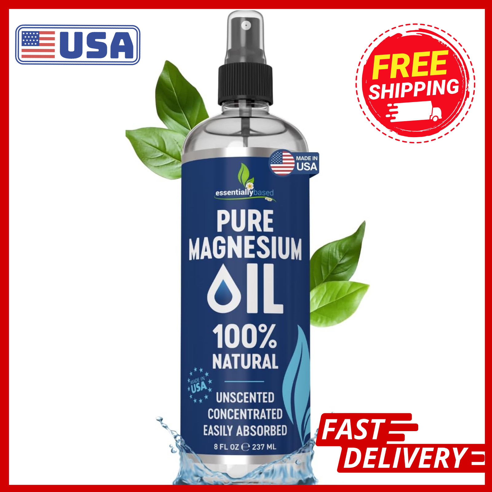 Magnesium Oil Spray 8oz – Muscle Pain Relief, Sleep Aid, Skin Health Boost