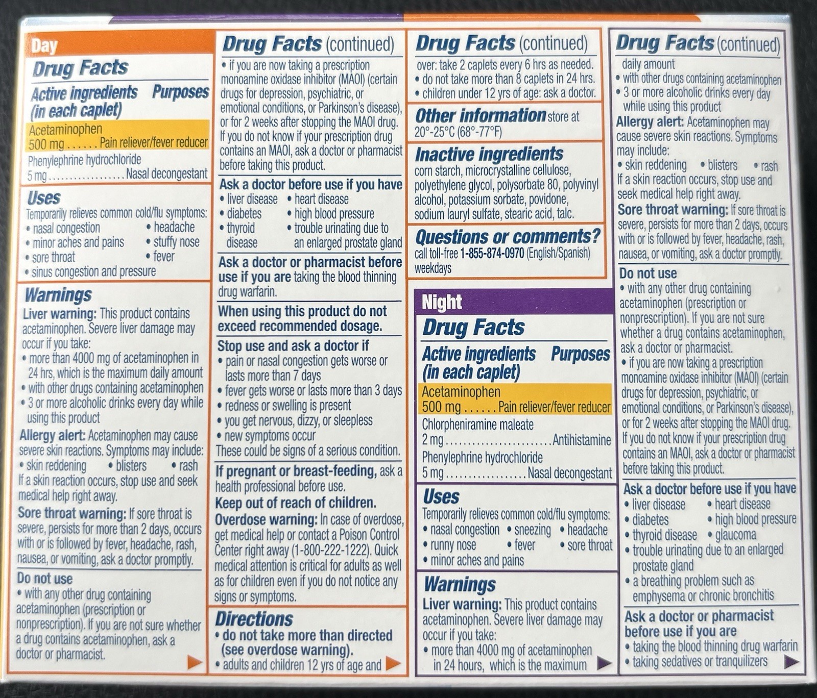 Contac Cold & Flu Day + Night Caplets Maximum Strength 28 Ct EXP 10/27