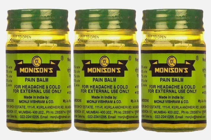 3 x Monisons Pain Balm 45g Apply on head, forehead, knee, joints, back