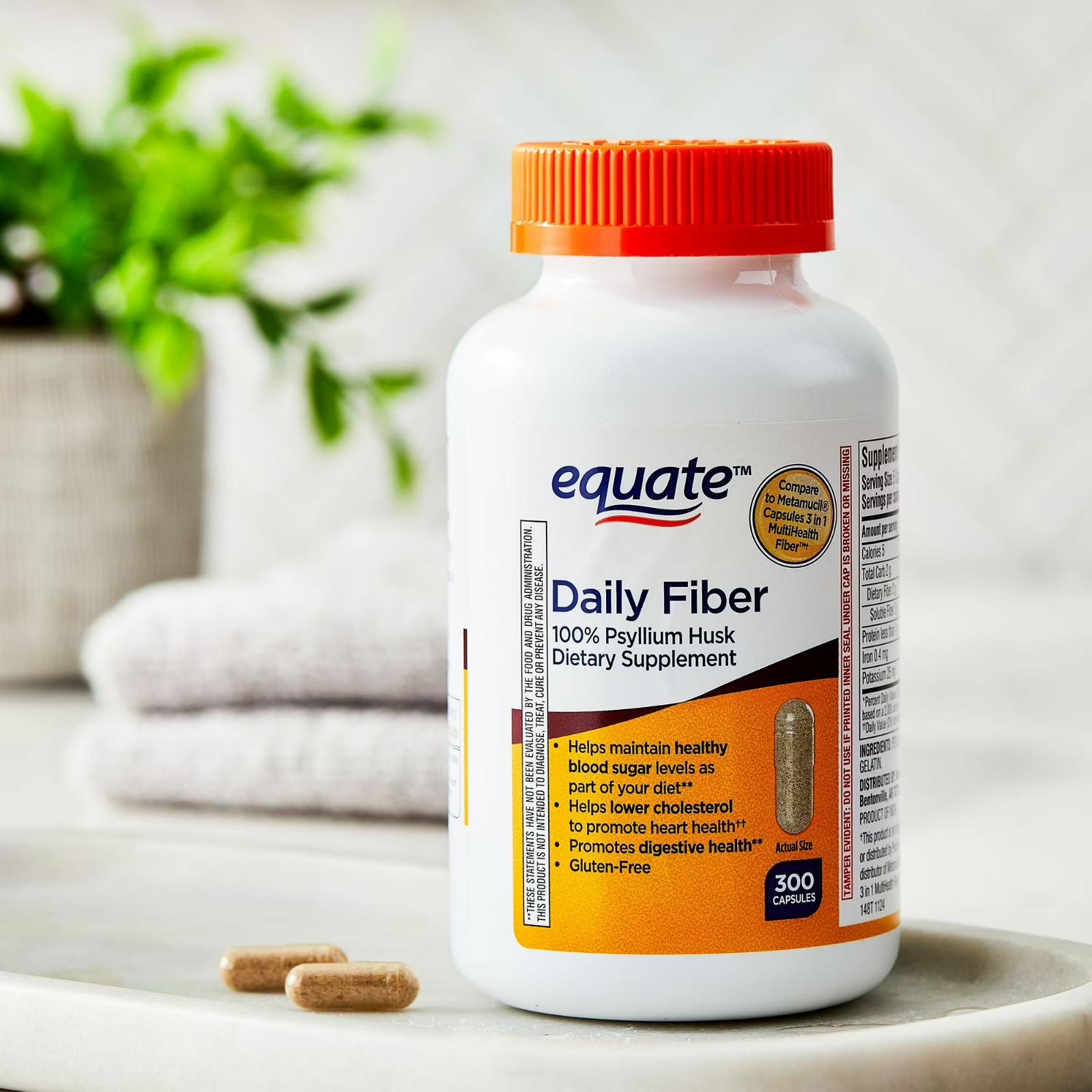 Equate Psyllium Husk Fiber Capsules 300 Count Daily Digestive Health Support