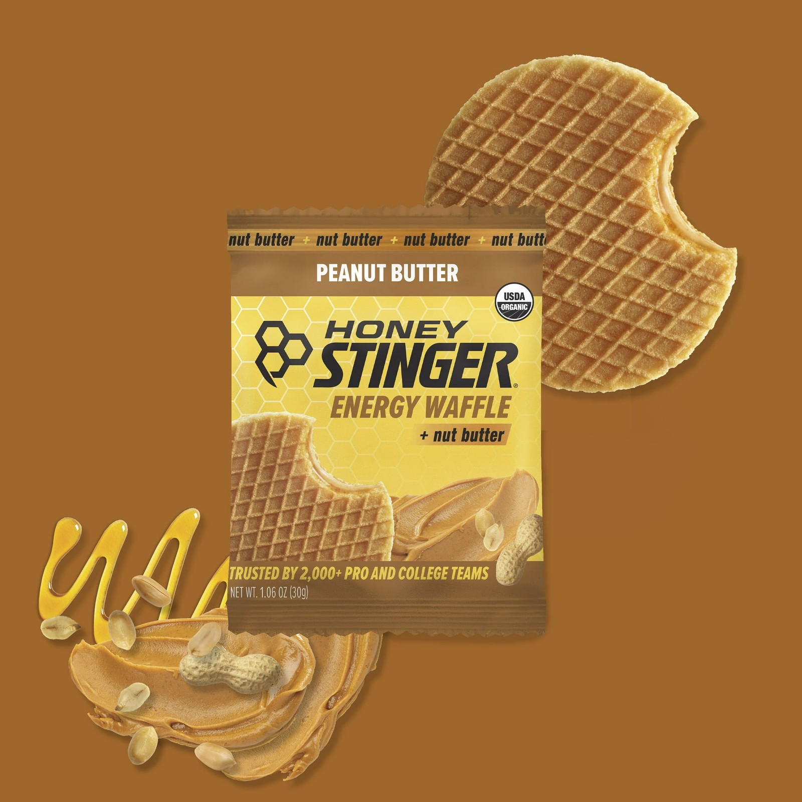 Honey Stinger Organic Energy Waffle Snack, Peanut Butter, 1.06 oz, 6 Count