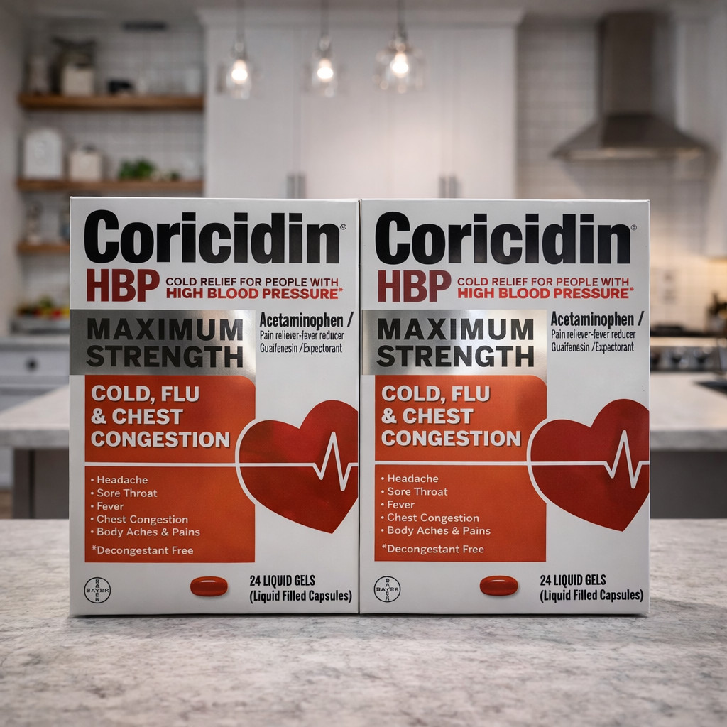 2 pack Coricidin HBP Maximum Strength Cold Flu Chest 24 Liquid gel caplets