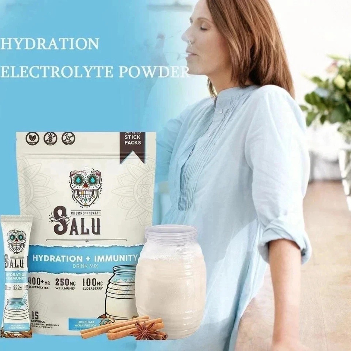 2 PACKS—NEW LUXRY Salud 2-in-1 Hydration & Immunity Electrolyte Powder. Vegan