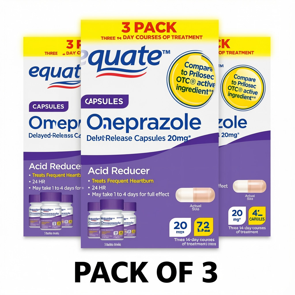 Equate Omeprazole Delayed Release Acid Reducer 20 mg 42 Ct Pack of 3