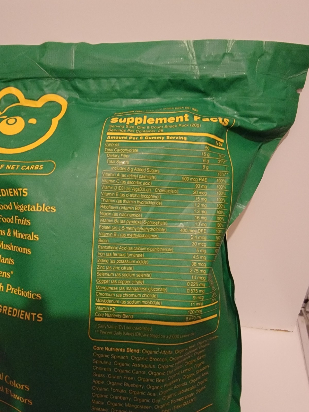 Gruns Adults Super Greens Gummies, Multivitamin Superfood Gummy Bears 28 Packs