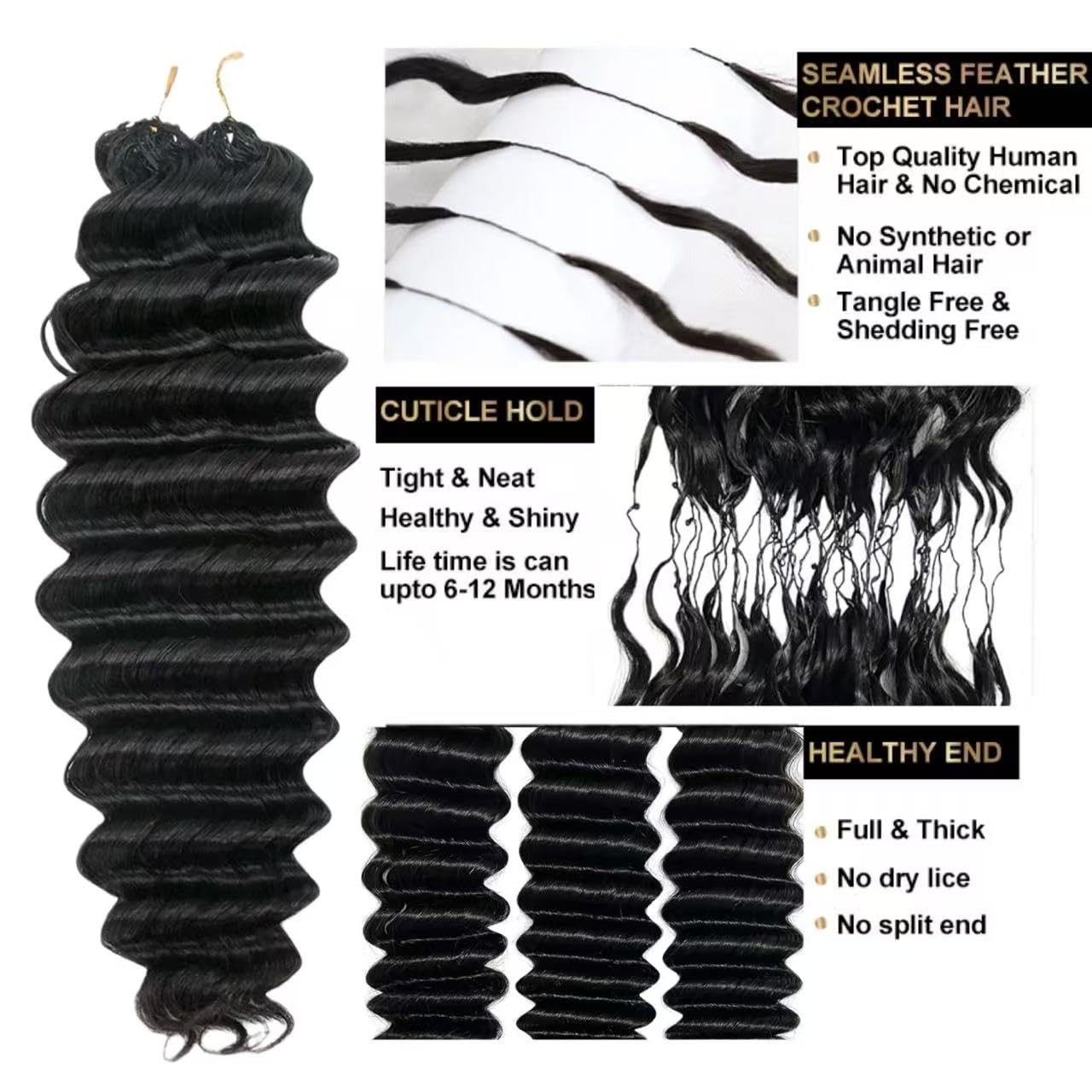 Limited Beauty Deep Wave Crochet Human Hair Extensions 2 Packs 120G Invisible
