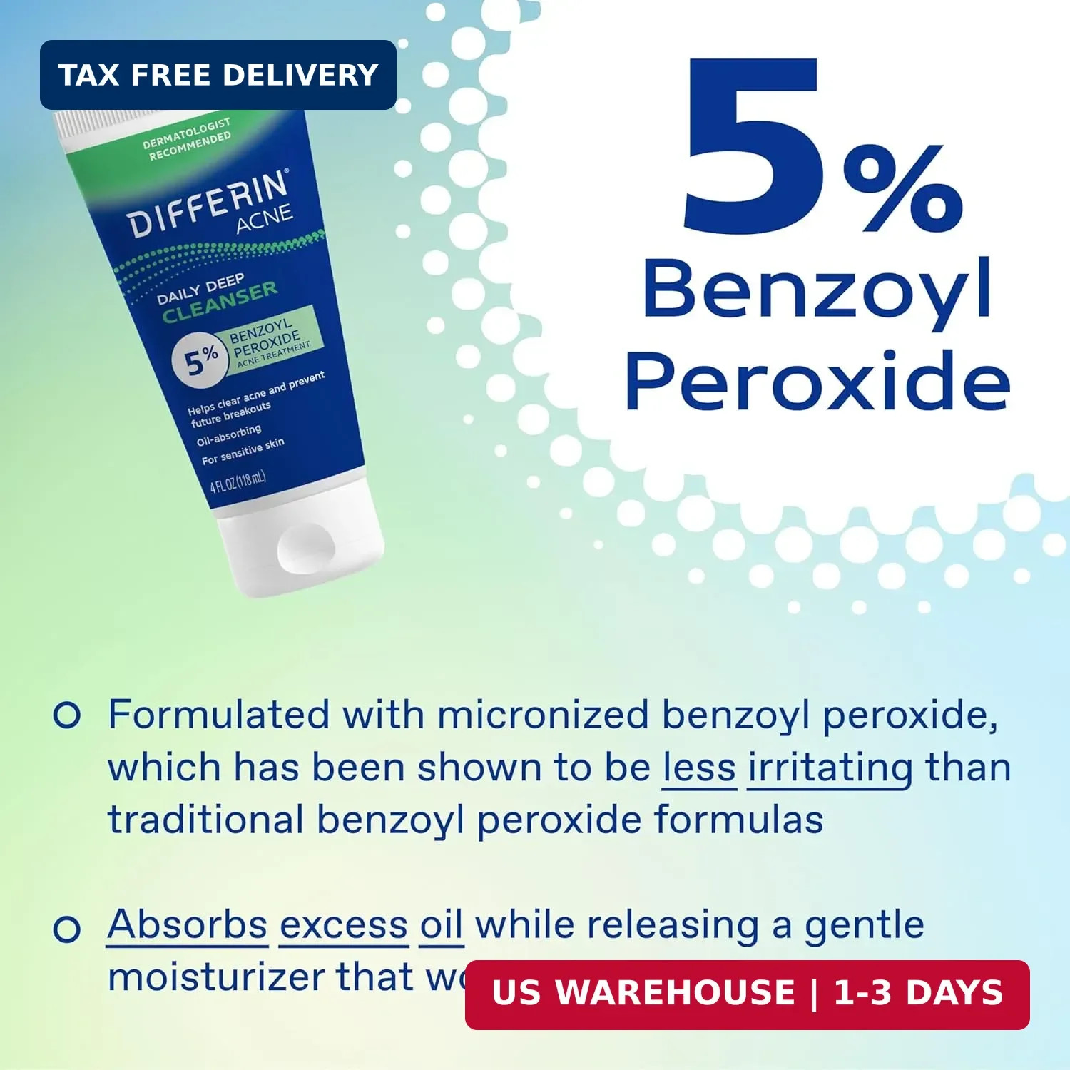 Differin Acne Face Wash with 5% Benzoyl Peroxide, Daily Deep Cleanser by the mak