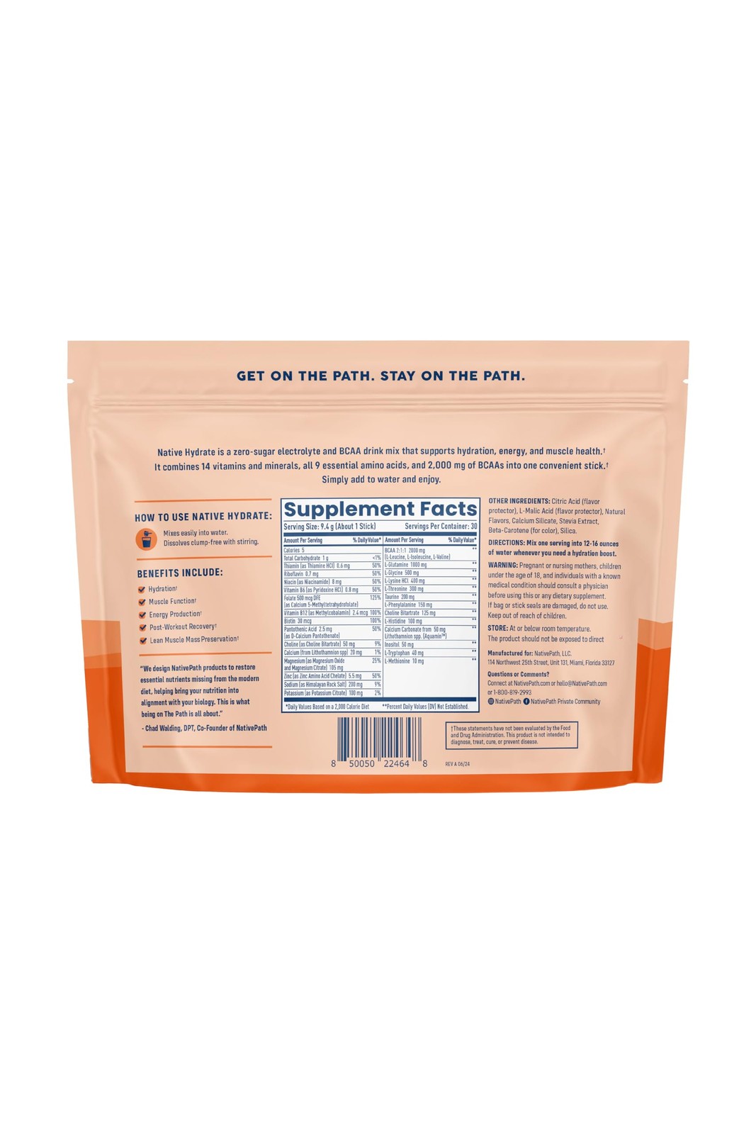 Nativepath Peach Mango Electrolyte Stick Packs – Sugar 30 Servings – 14