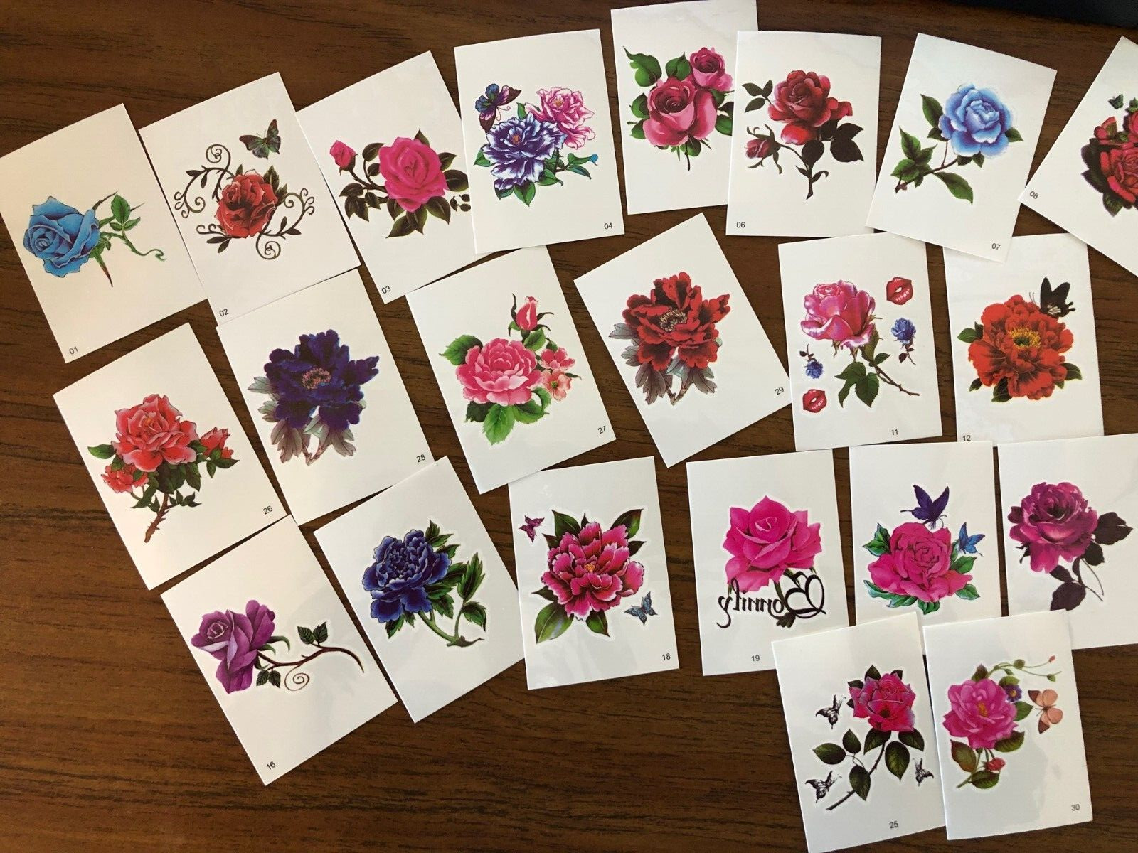 Women Girl Temporary Tattoos 30 Sheets Rose Flower Butterfly Fake Body Stickers