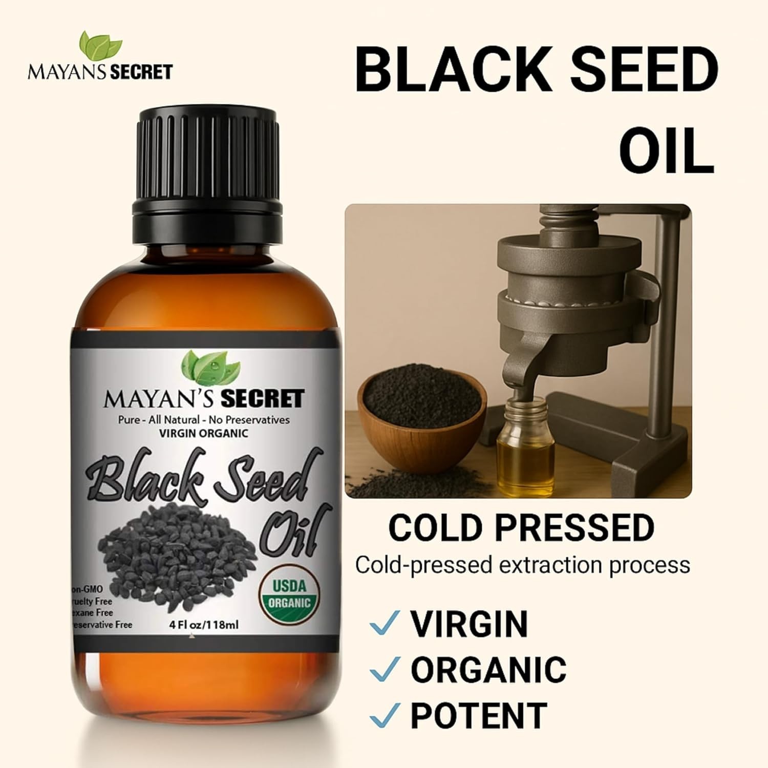 100% Pure Virgin CERTIFED Organic Black Seed Oil Edible Cold Pressed Cumin 4oz
