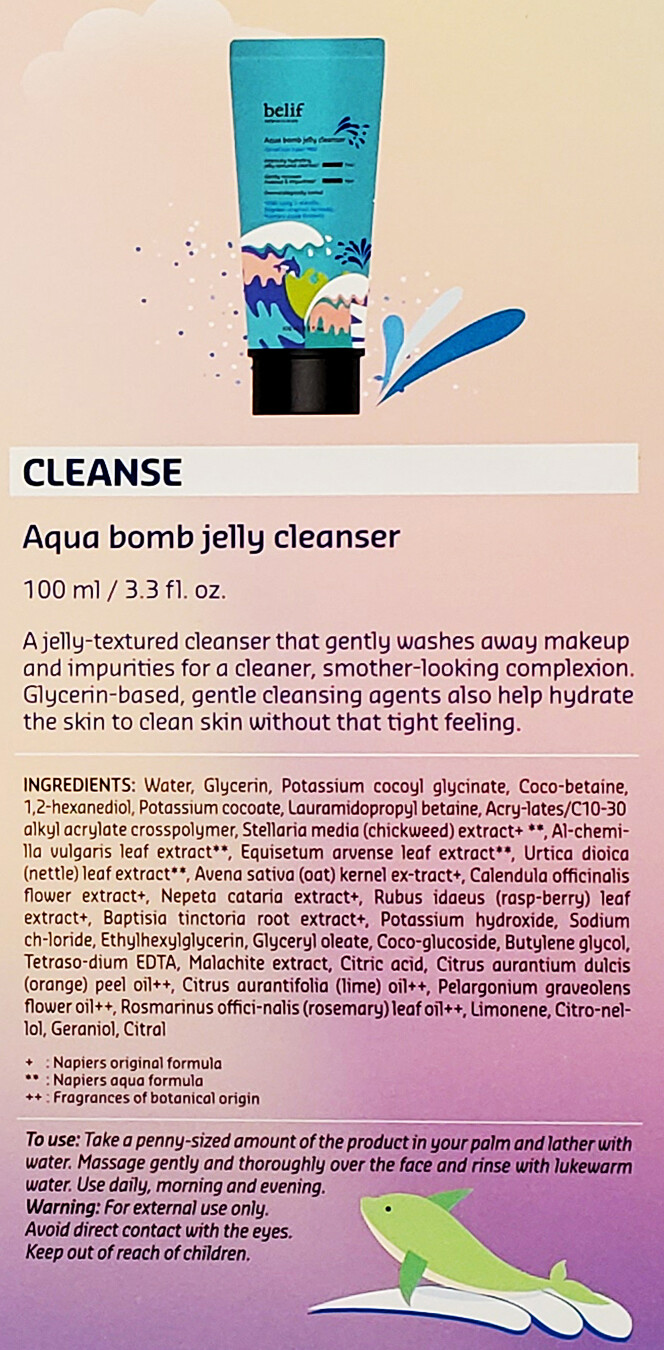 Belif Aqua Bomb Moisturizer, True Cream 75ml/2.5oz + Jelly Cleanser 100ml/3.3oz