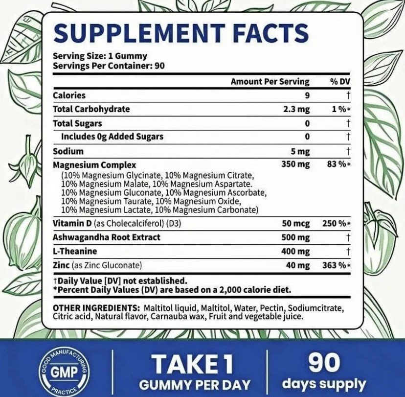 VEV 14-in-1 Magnesium Gummies – with Ashwagandha, L-Theanine, Vitamin D3 & Zinc