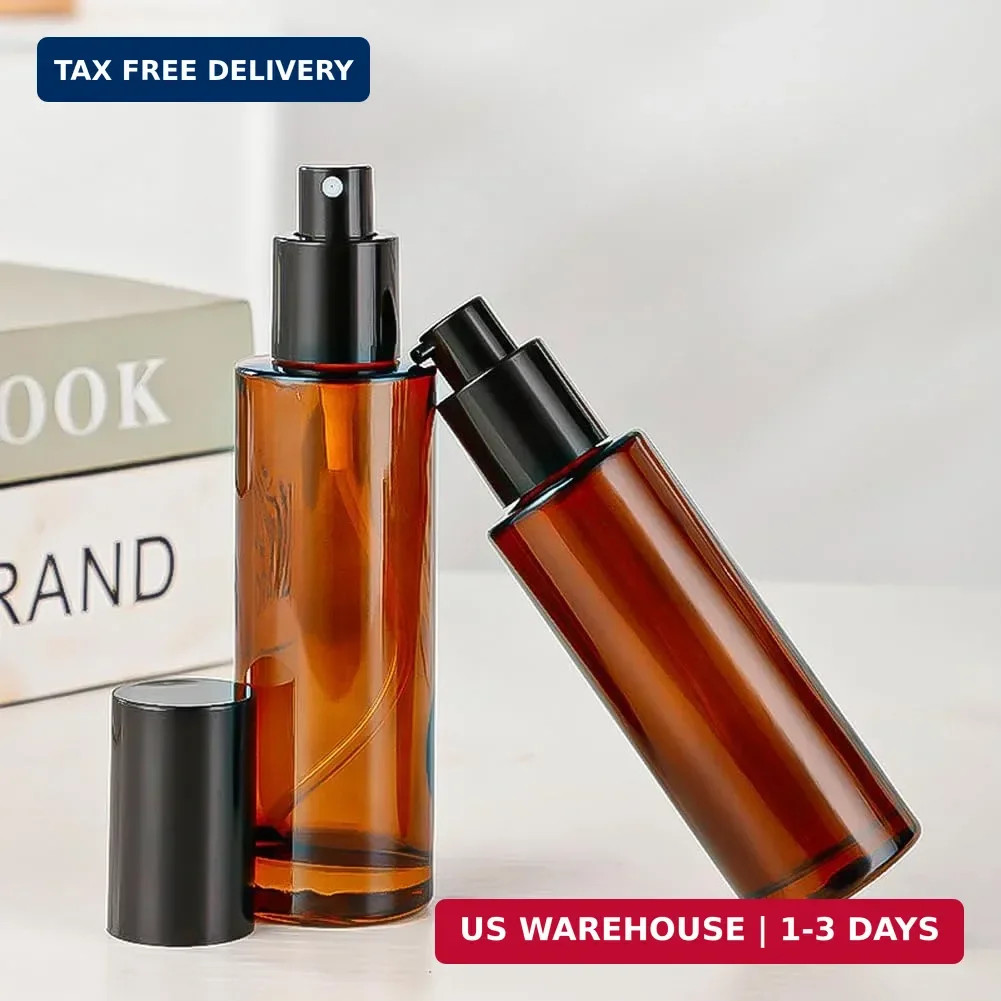 2PCS 120ML/4oz Empty Amber Glass Lotion Pump Bottles Dispenser with Press Pump H
