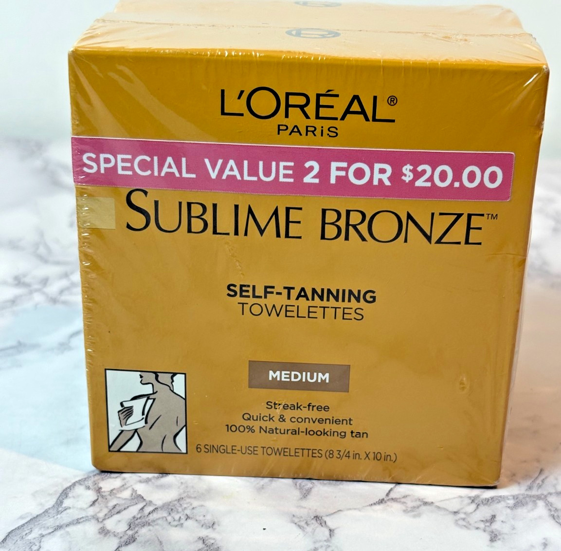 L’Oreal Sublime Bronze Medium Tan Self-Tanning (6) Towelettes per box/ 2X Box