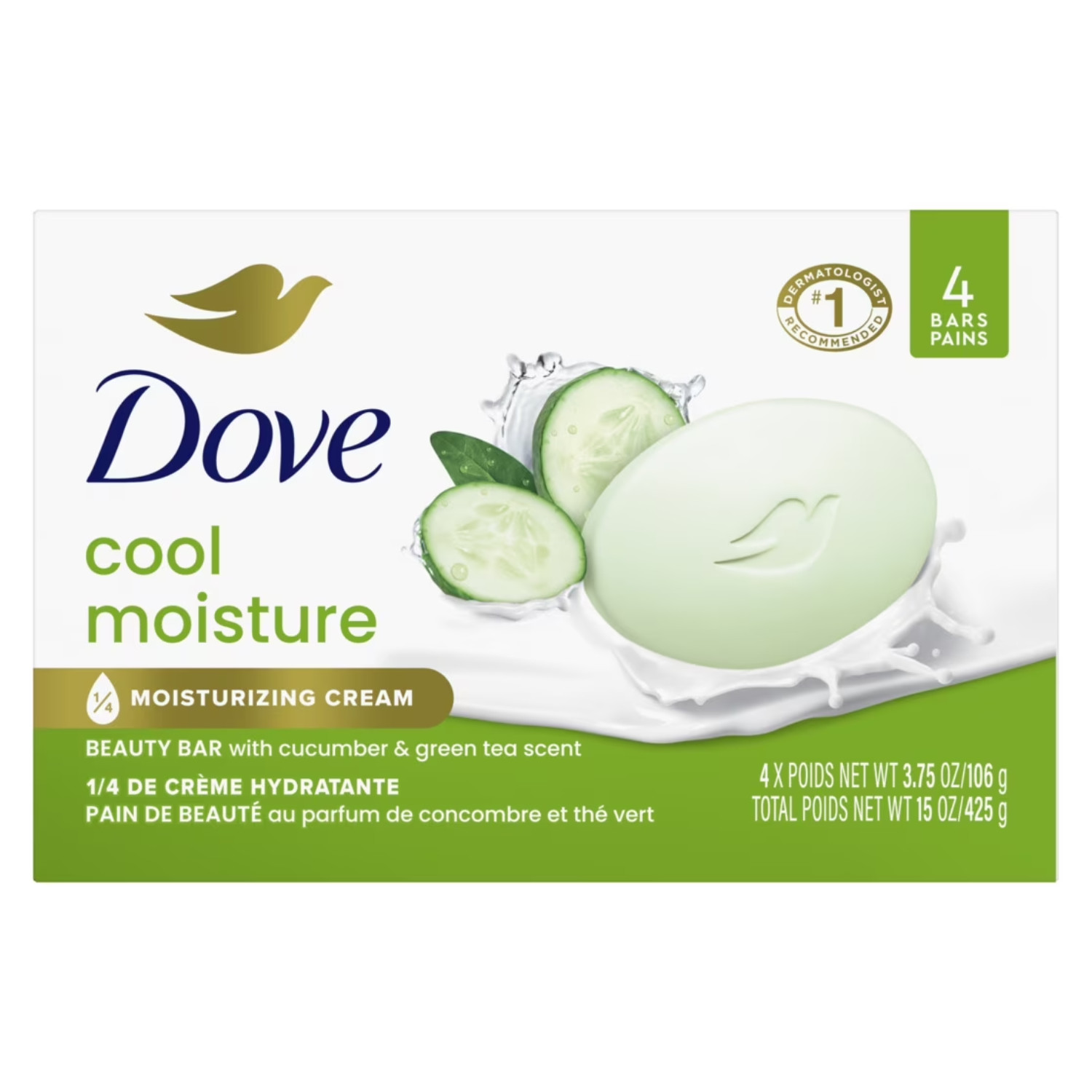 2-Pack Dove Cool Moisture Cucumber & Green Tea Beauty Bar Soap 3.75 oz 4-Count