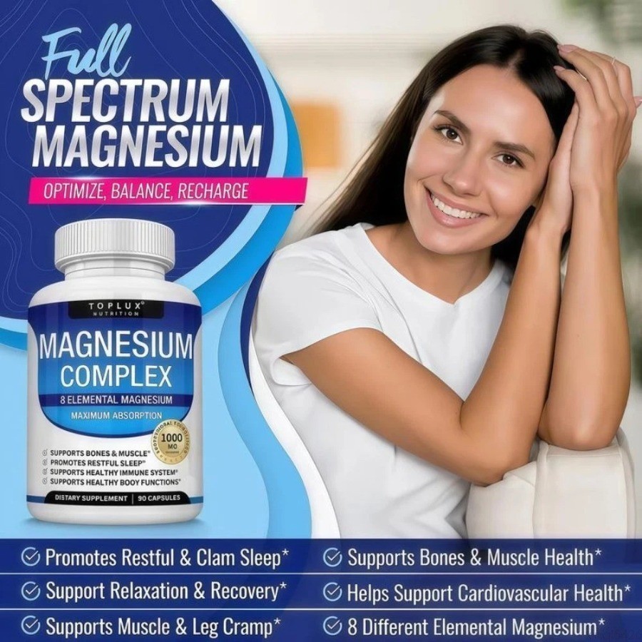 1 bottles Complex Magnesium 1000mg 7 Types | Sleep Muscle Bone Promote 90 Caps