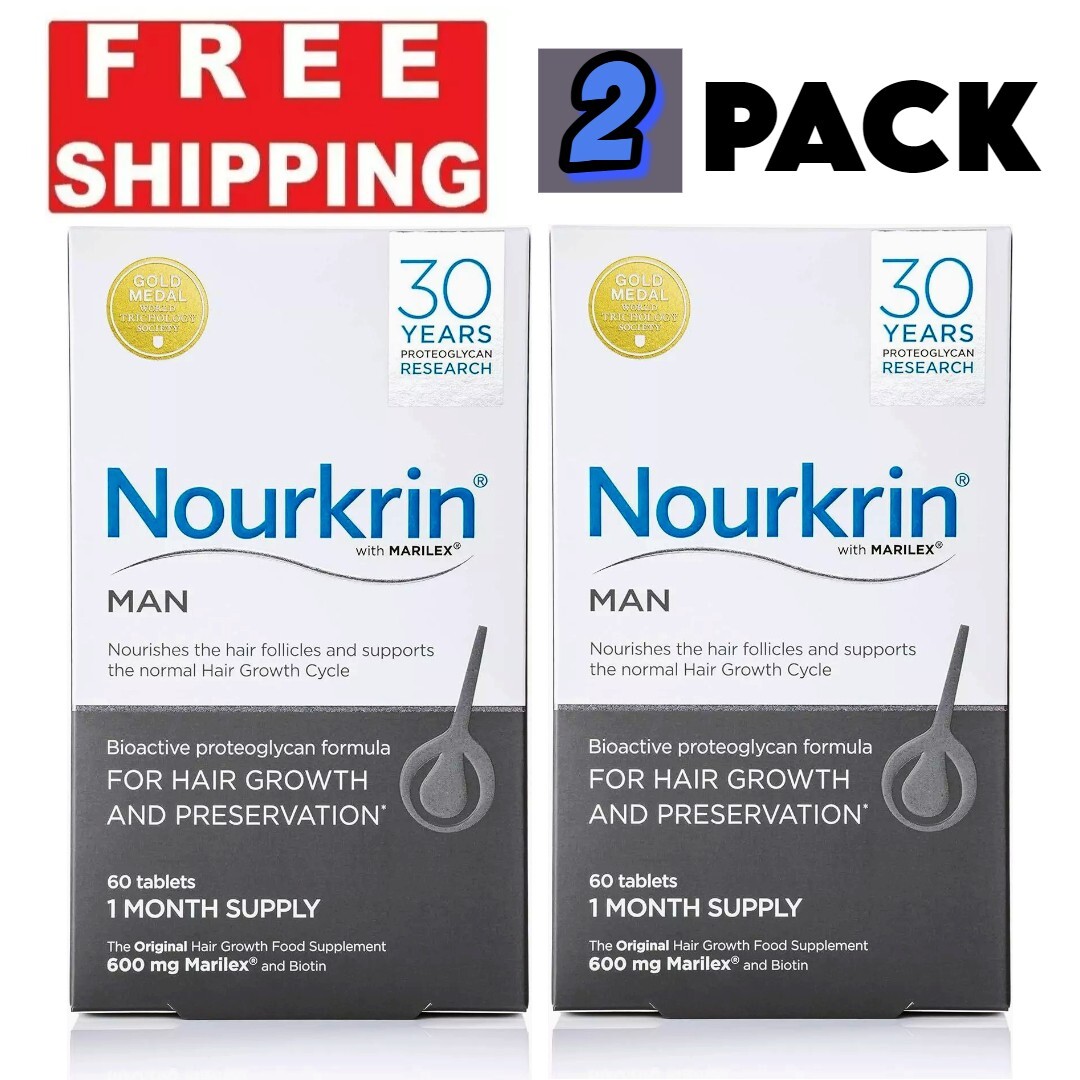 2 X Nourkrin Man For Hair Growth 60 Tablets- FREE SHIPPING