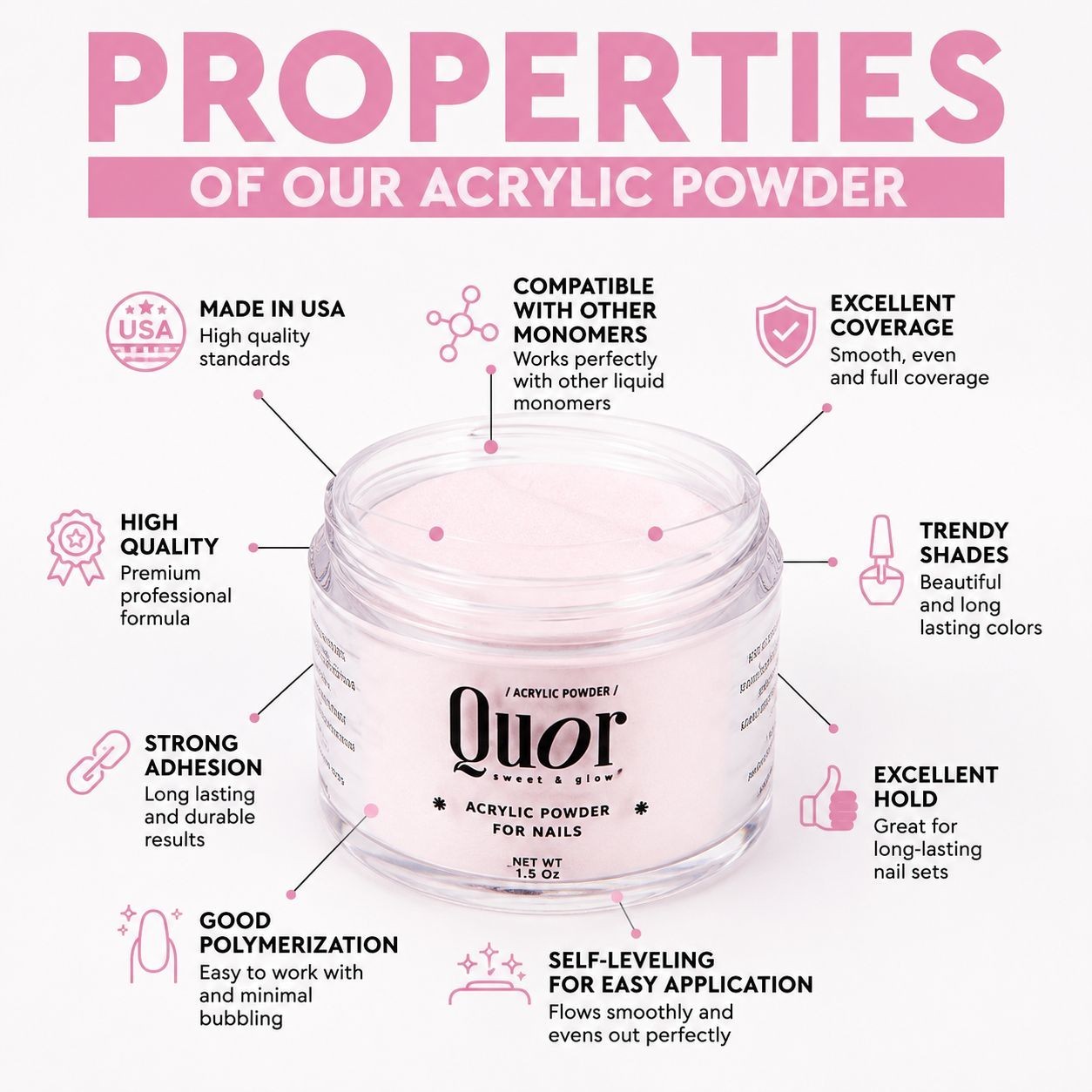 Quor Sweet & Glow Acrylic Powder – Multiple Colors & Sizes (1.5 oz / 3.5 oz)