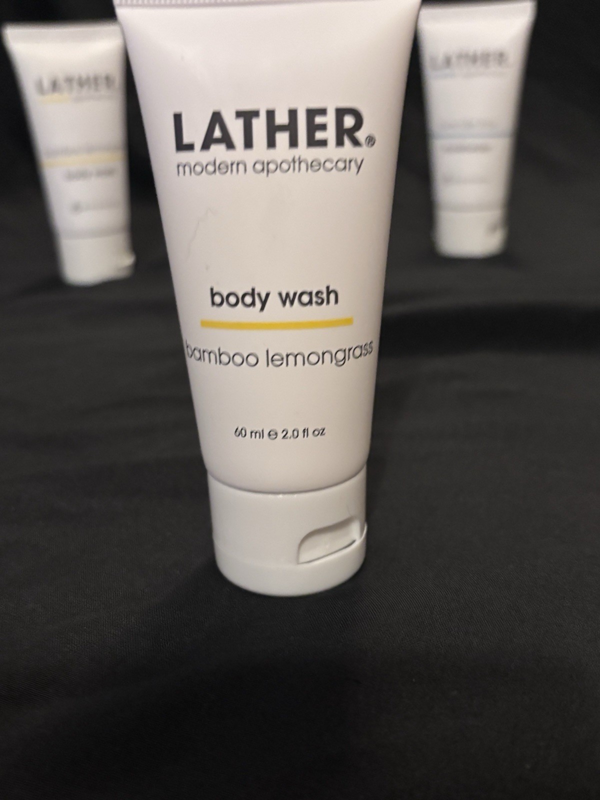 LATHER Travel Toiletries Set Body/Hair Wash Crème Rinse Face Soap Lavender