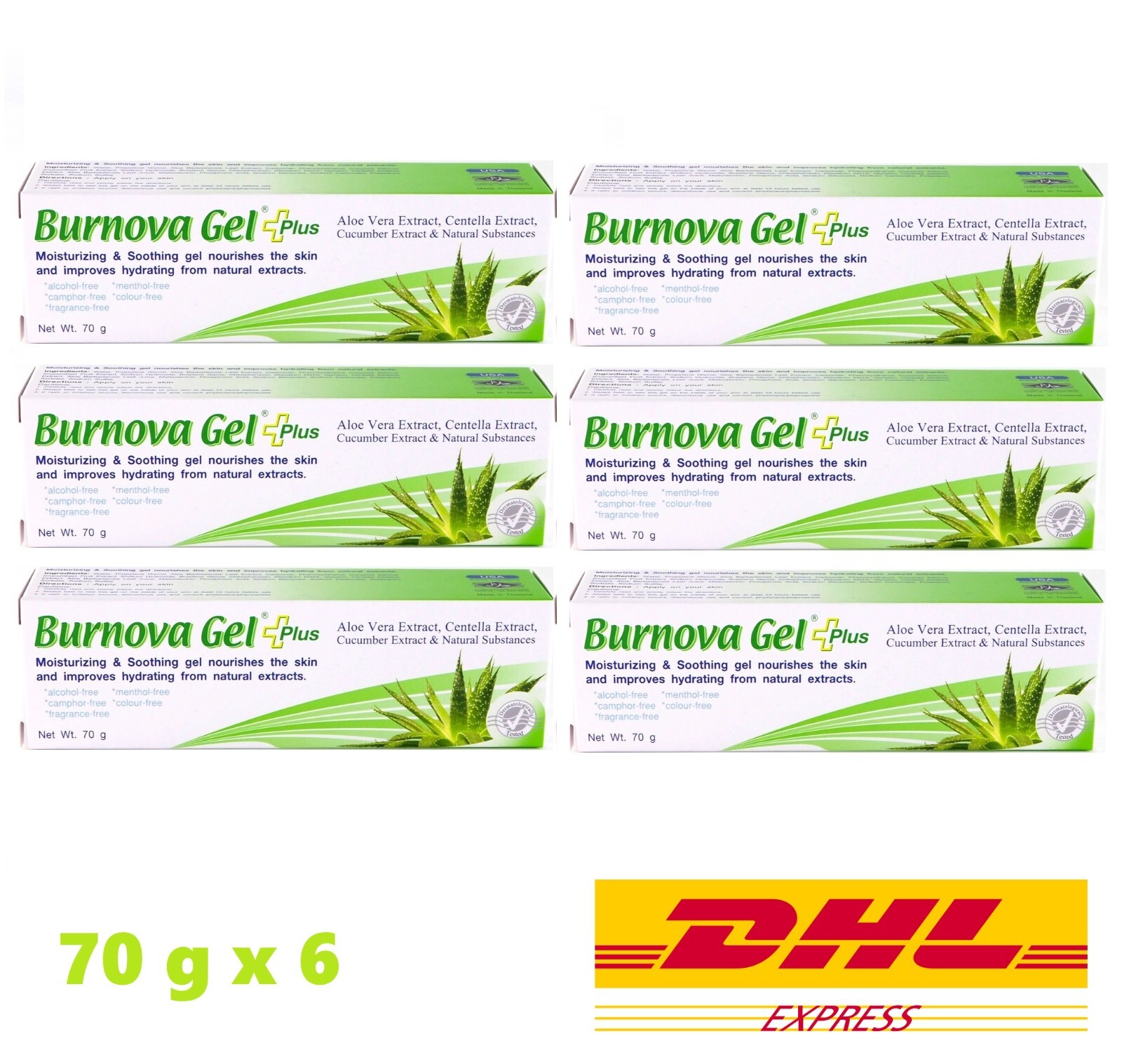 6 x Burnova Gel Plus Aloe Vera, Centella, Cucumber Extract Moisturizing 70g
