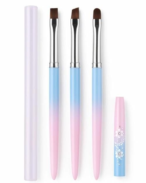 3pcs Flat, Angled & Oval Nail Art Brushes for Cleaning