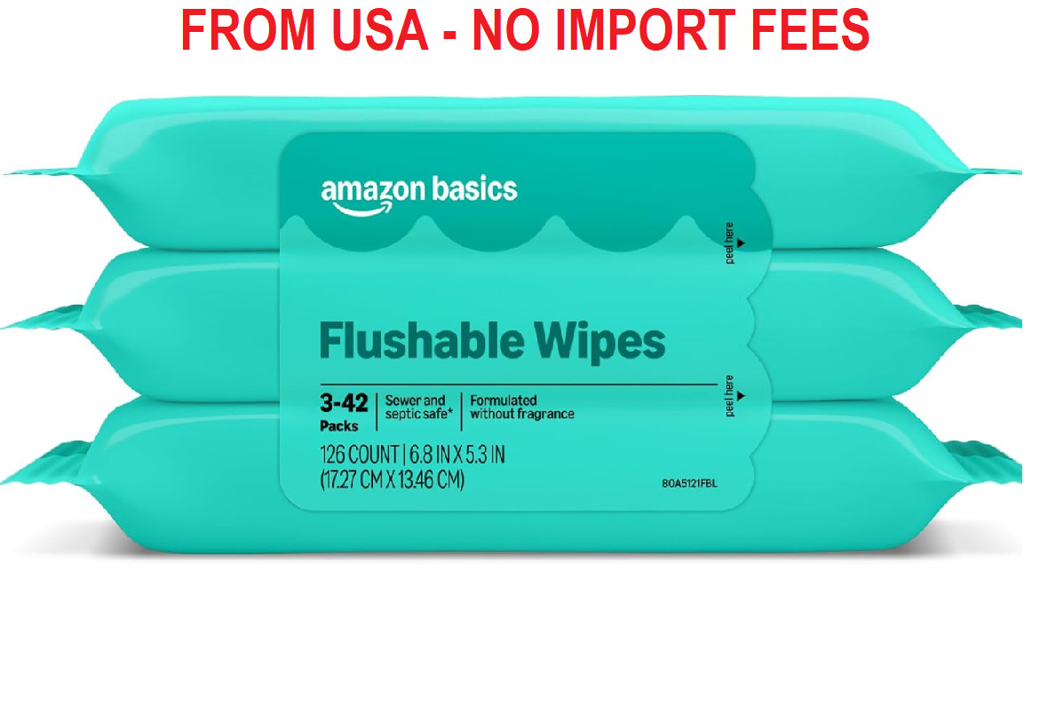 126 Count Amazon Basics Adult Wet Wipes Flushable Fragrance Free (3 Packs of 42)