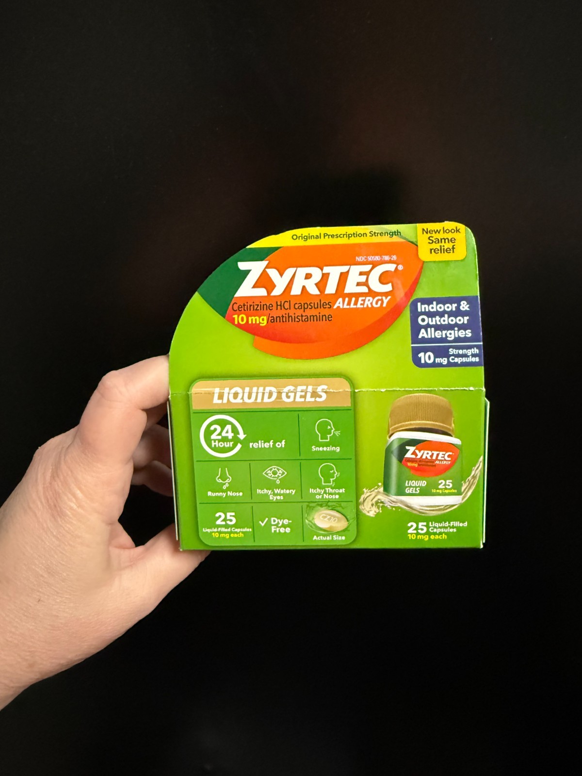 Zyrtec 24 Hr Indoor & Outdoor Allergy Relief Liquid Gel Capsules 25 Ct Exp 07/26