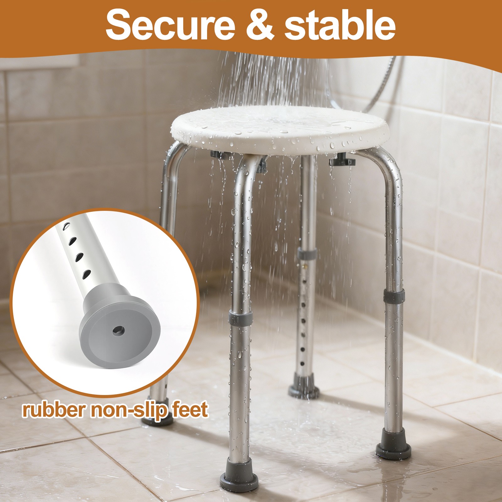 Shower Chair Seat 300lb Bath Stool Padded Height Adjustable Bathtub Seat Bench