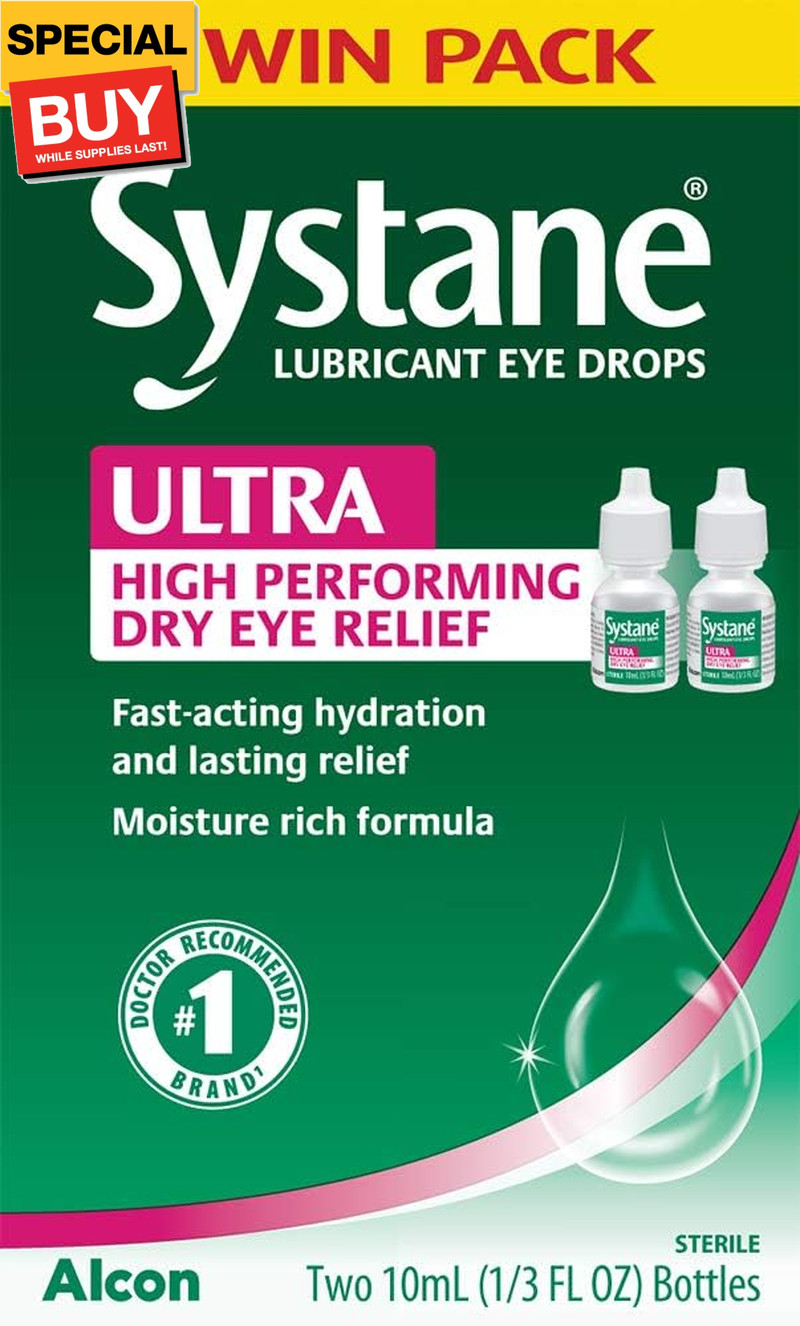 Ultra Lubricant Eye Drops, Artificial Tears for Dry Eye, Twin Pack, 10-mL Each