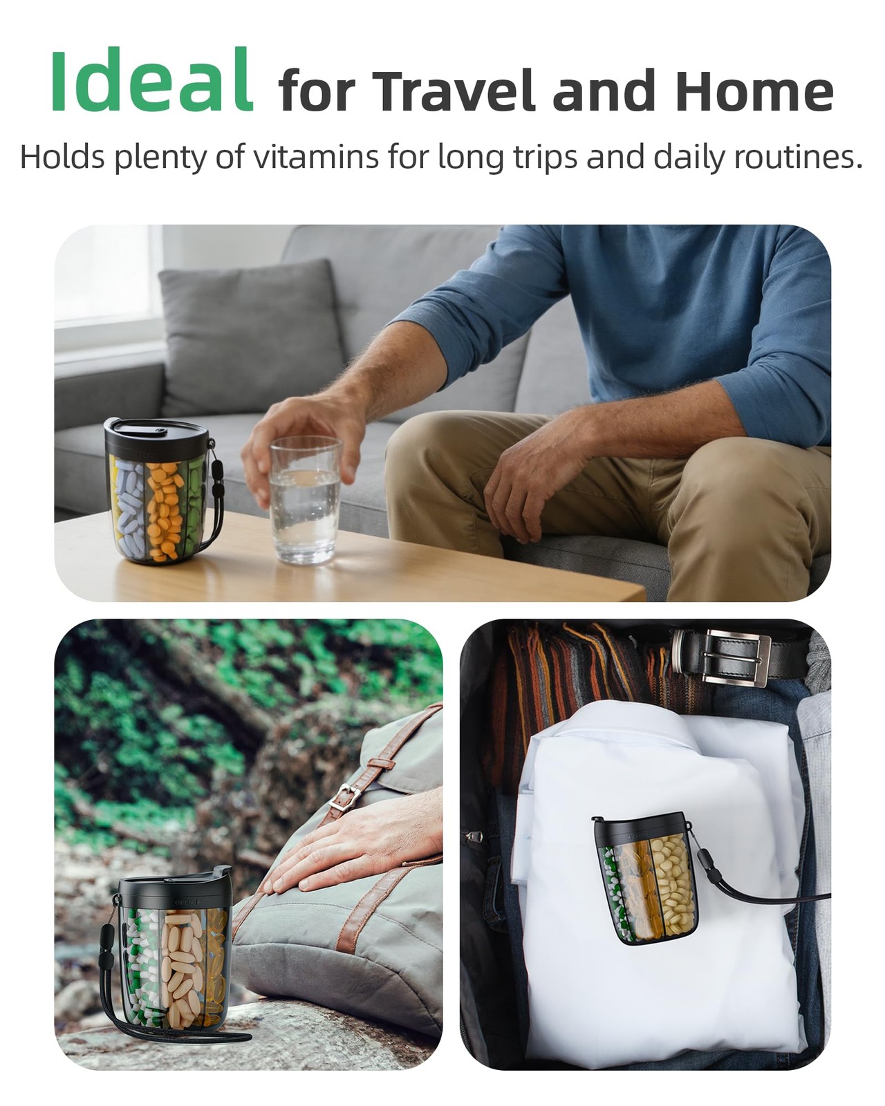 PULIV Large Pill Bottle Organizer for Holding 6 Various Vitamins Black