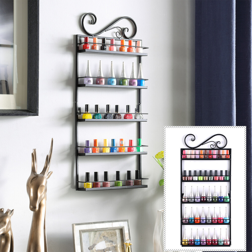 Combination Metal Nail Polish Display Organizer 5 Tier Wall Rack Holder Black US