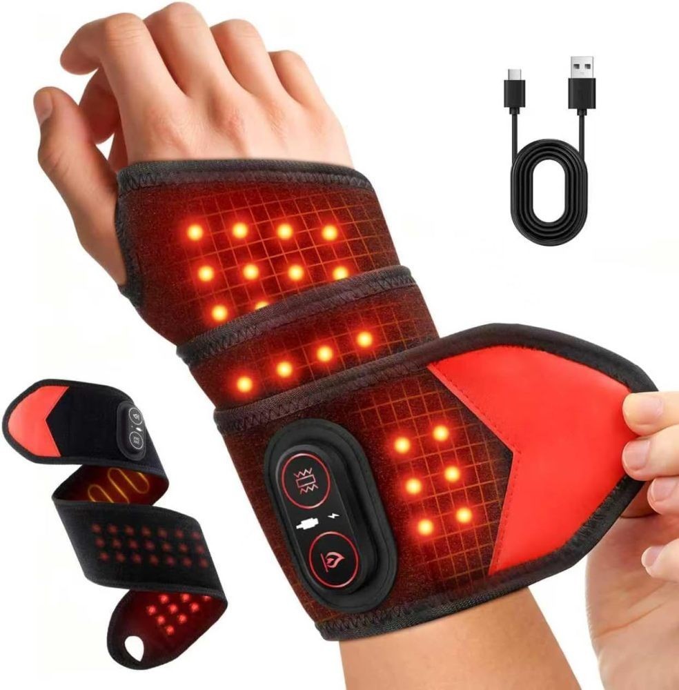 660nm & 850nm Red Light Therapy Wrist Heating Wrap Vibration Massage Pain Relief