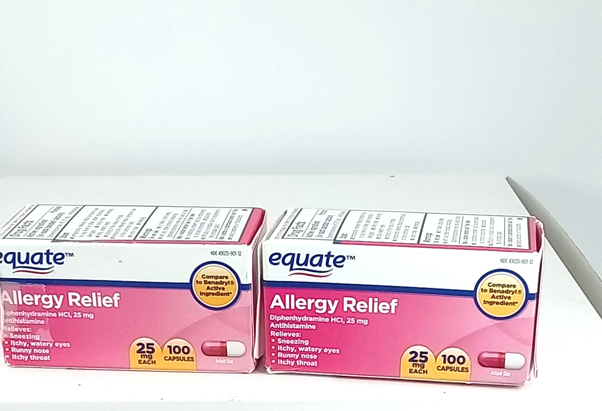 2 Equate Allergy Relief Tablets with Diphenhydramine BB DATE 02/2028-11/2027