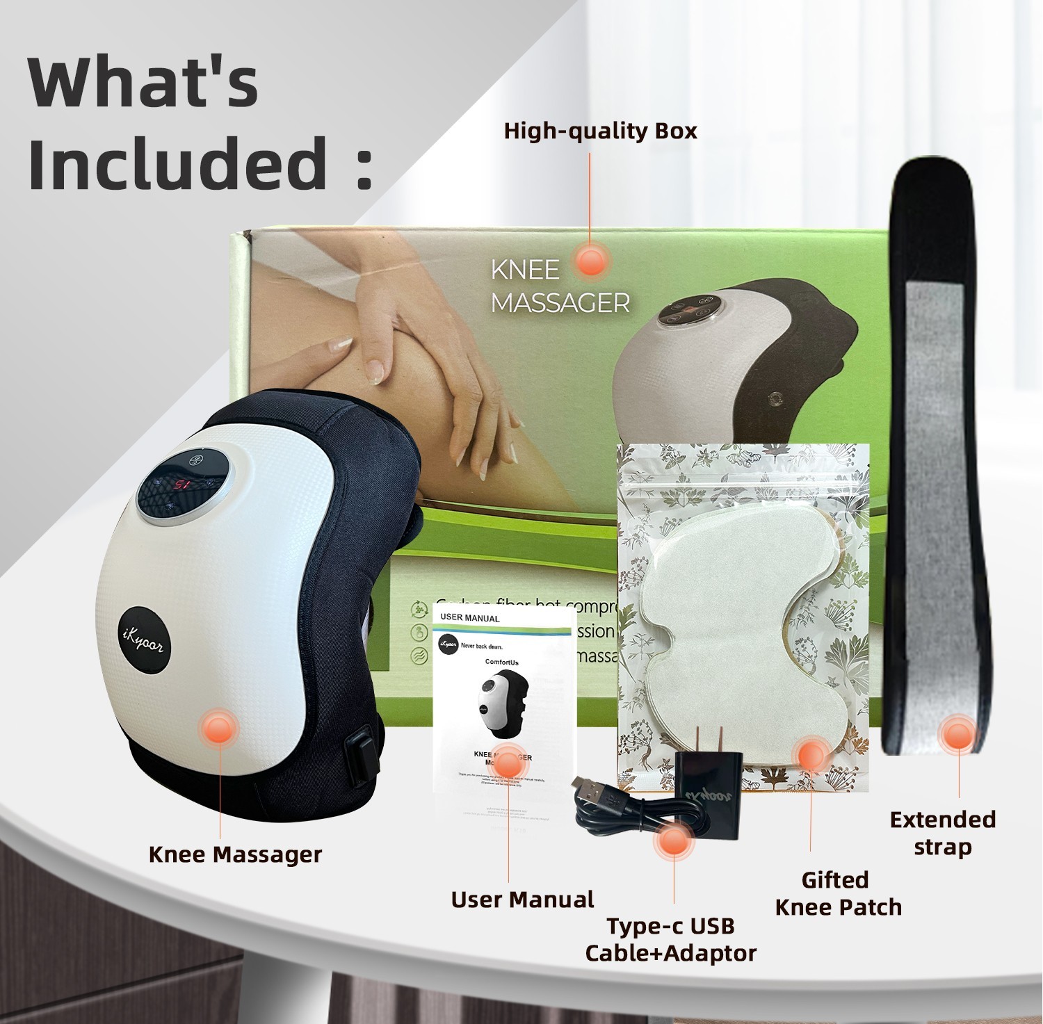 Wireless Knee Massager for Pain Relief with Heat and Airbag Wave Compression