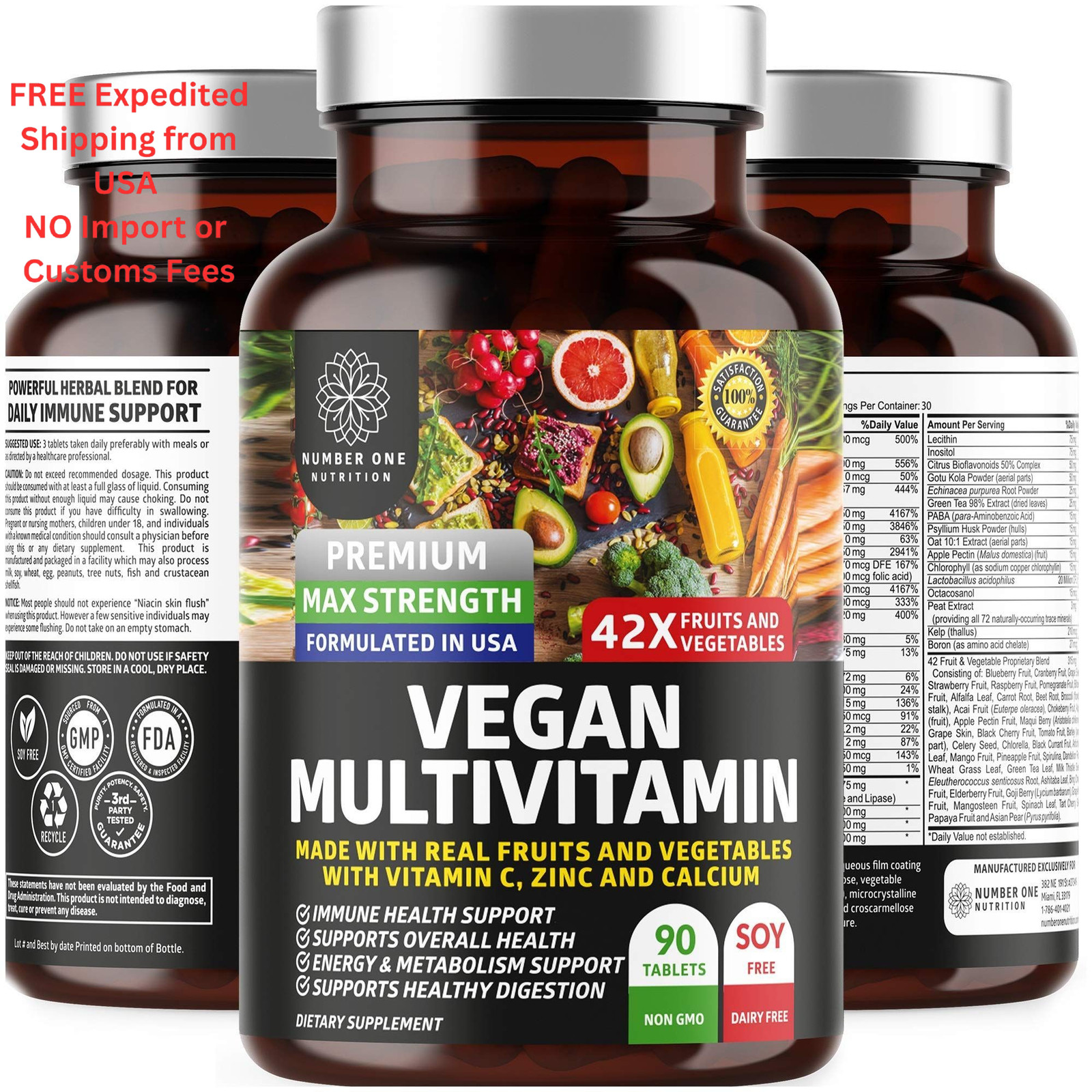 N1N Premium Plant Based Multivitamin [42 Powerful 90 Count (Pack of 1)