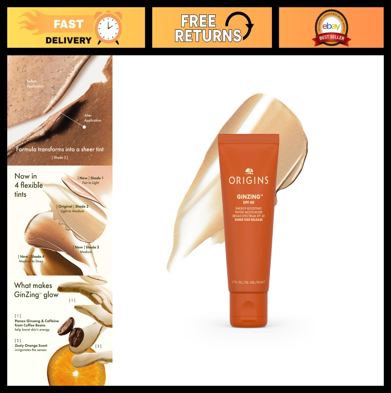Energy-Boosting Tinted Moisturizer SPF 40 | Hydrating Skin Tint with Caffeine &