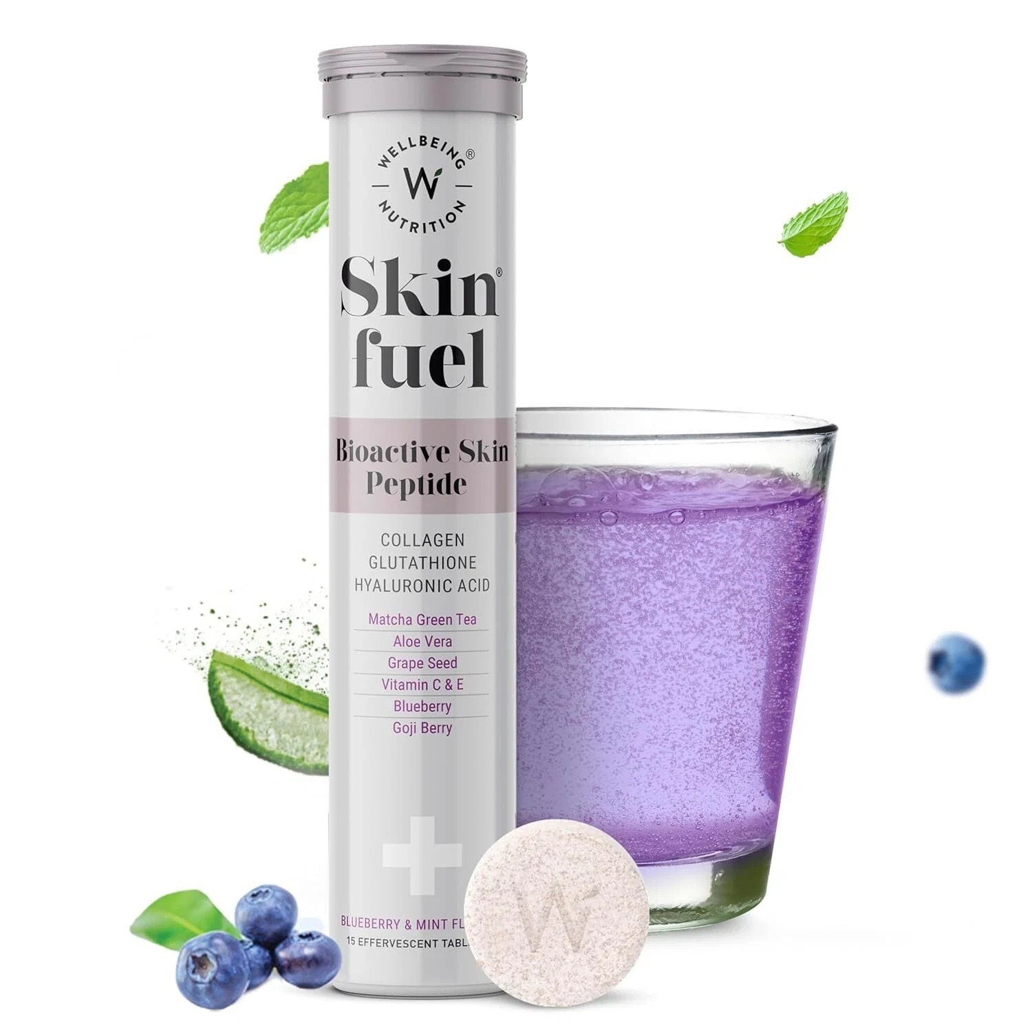 Wellbeing Nutrition Skin Fuel Glutathione 15 Effervescent Tablets for Skin, Radi