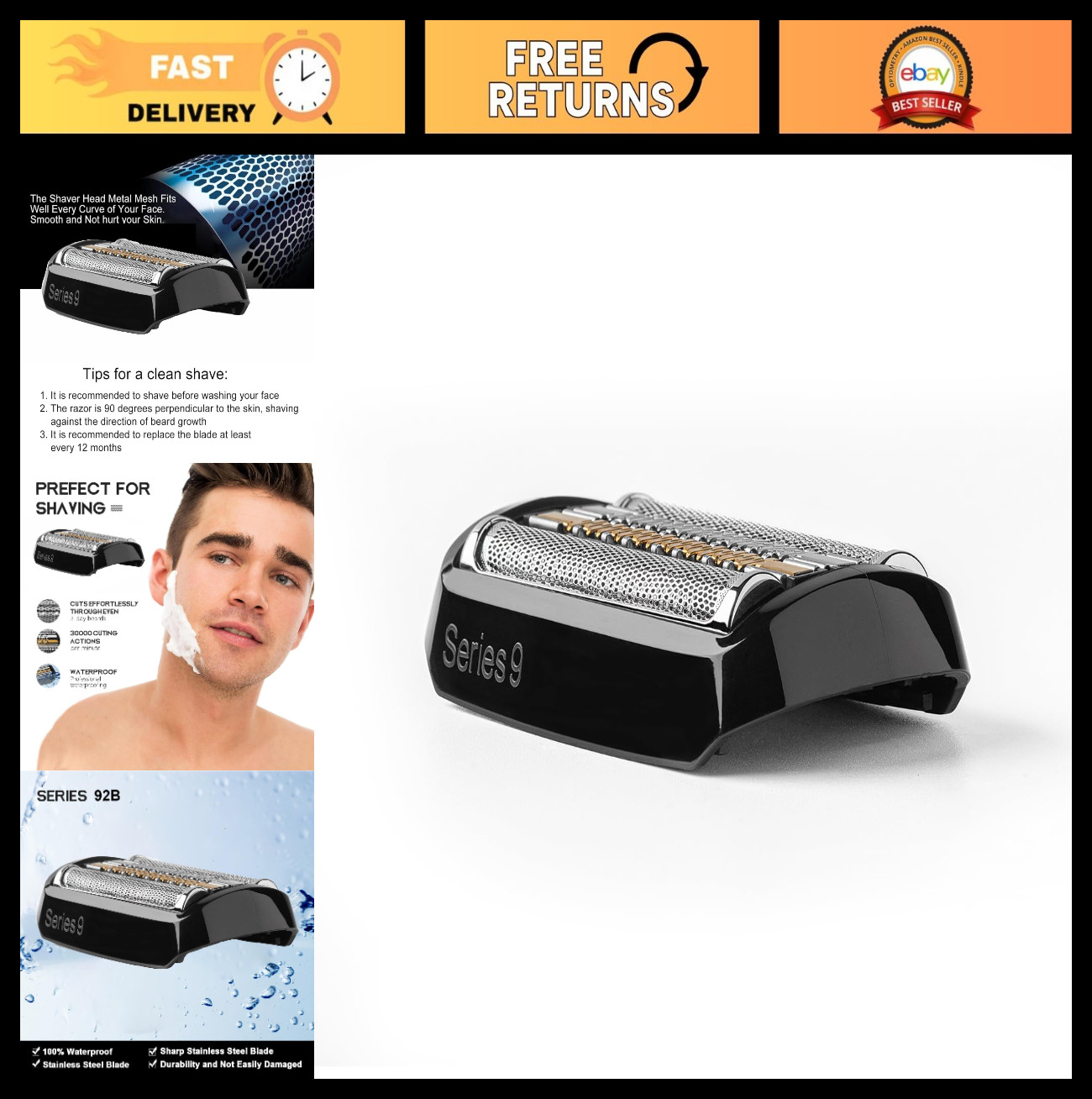 Replacement Head for Series 9 Electric Shaver – Compatible Foil Blades, 92B, S9