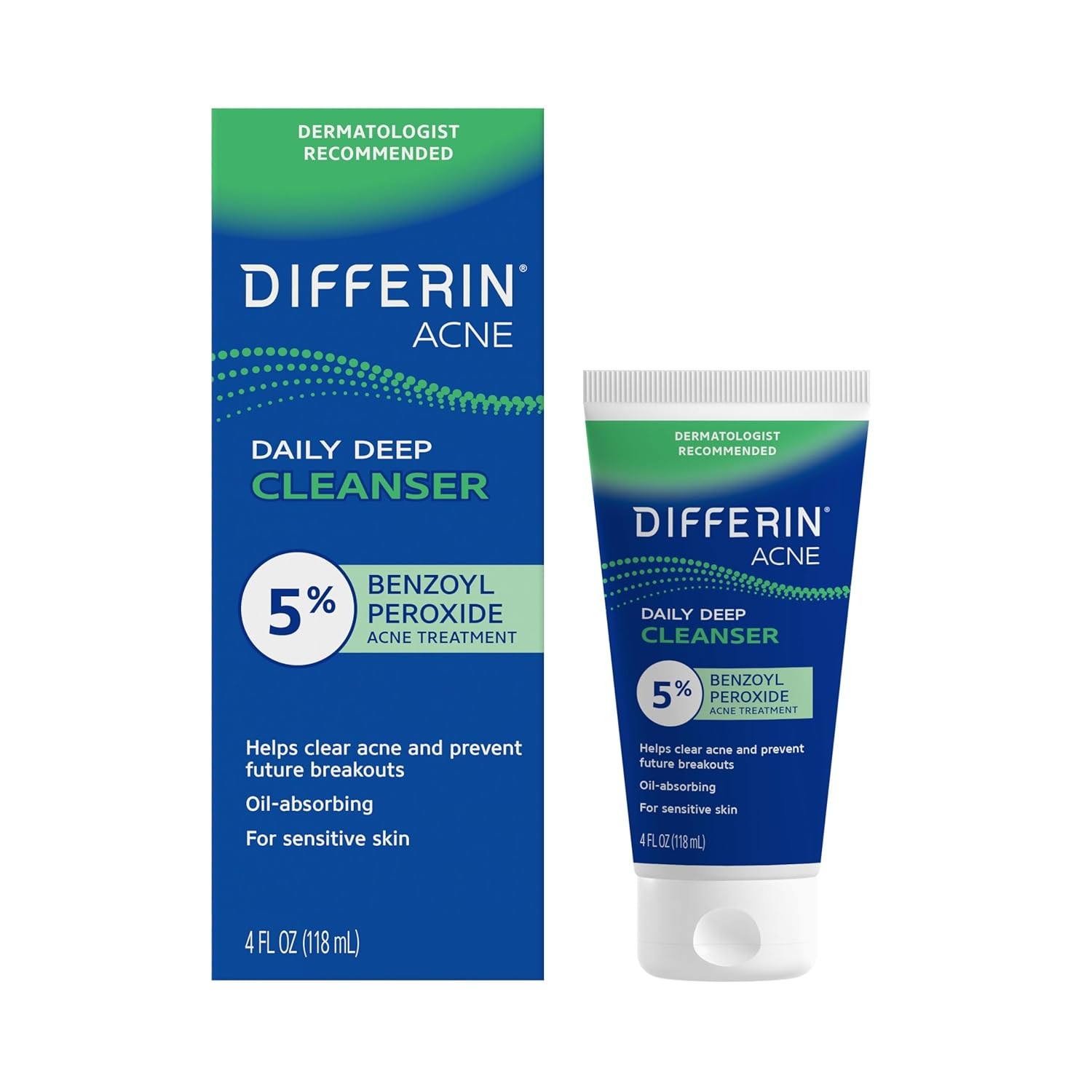 Differin Acne Face Wash with 5% Benzoyl Peroxide, Daily Deep Cleanser by the