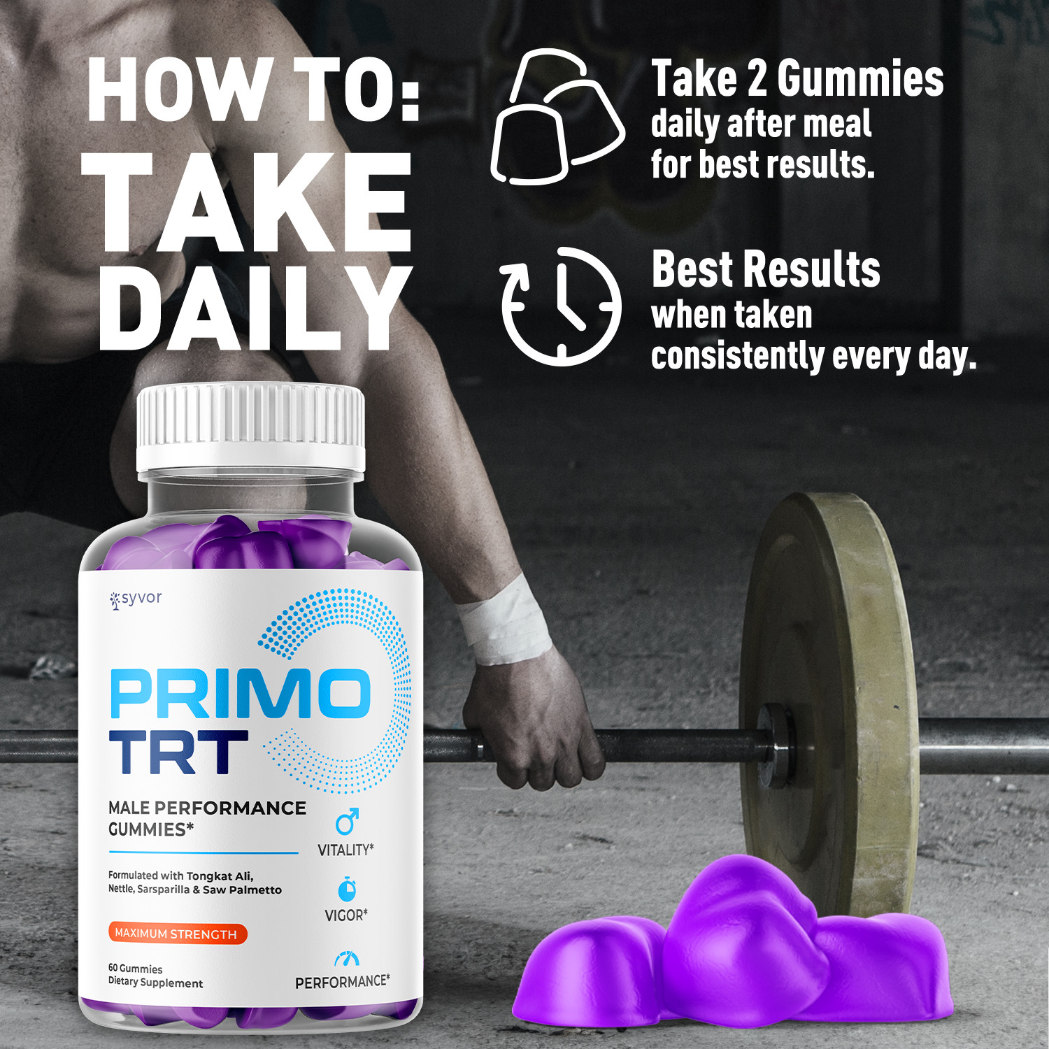 Primo TRT Men’s Gummies Advanced Pro Formula Chewable Supplement 60 Gummies