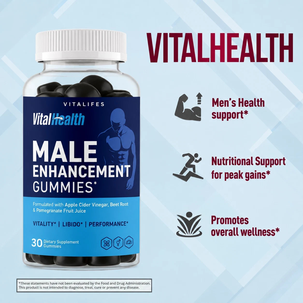 (1 Pack) VitalHealth Gummys Male Health Support Vitamin Vital Health 30 Gummies