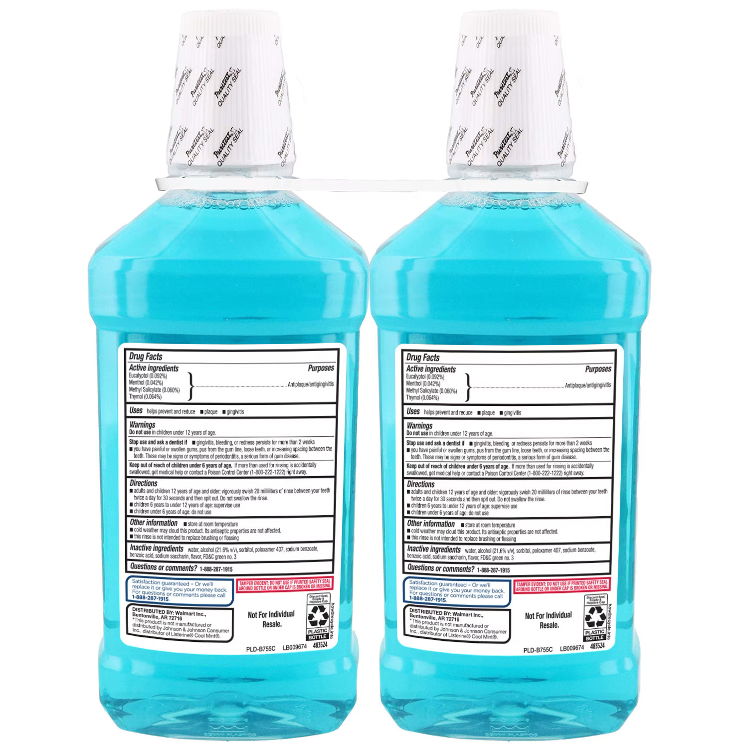 Equate Antiseptic Mouthwash, Blue Mint, Twinpack, 2 Bottles, 2 x 1.5 Liters (50.