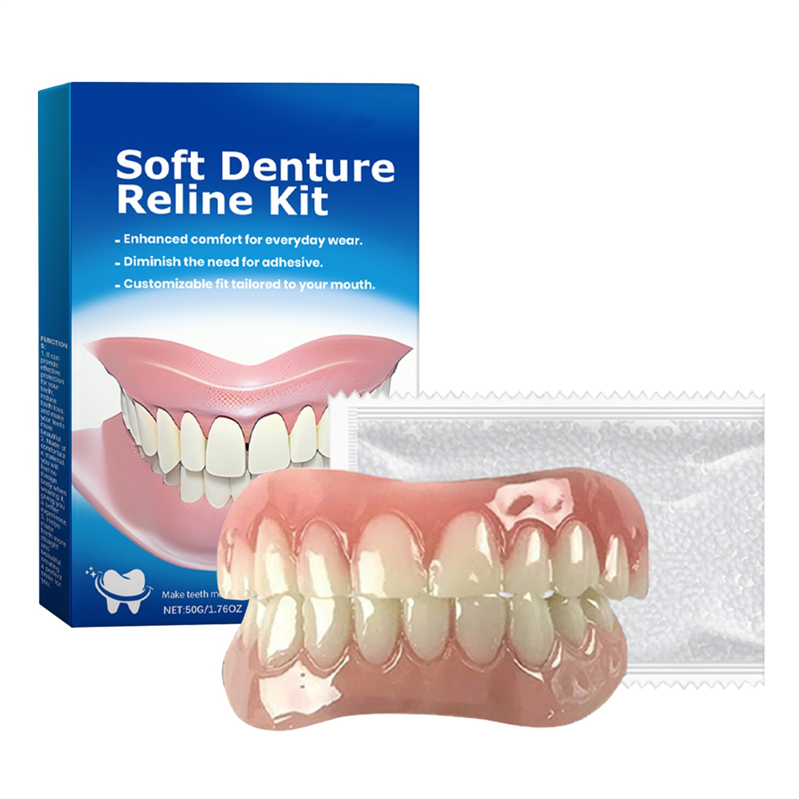 Modified Silicone Denture Kit Veneers Dental Tooth Cover Snap False Teeth Set