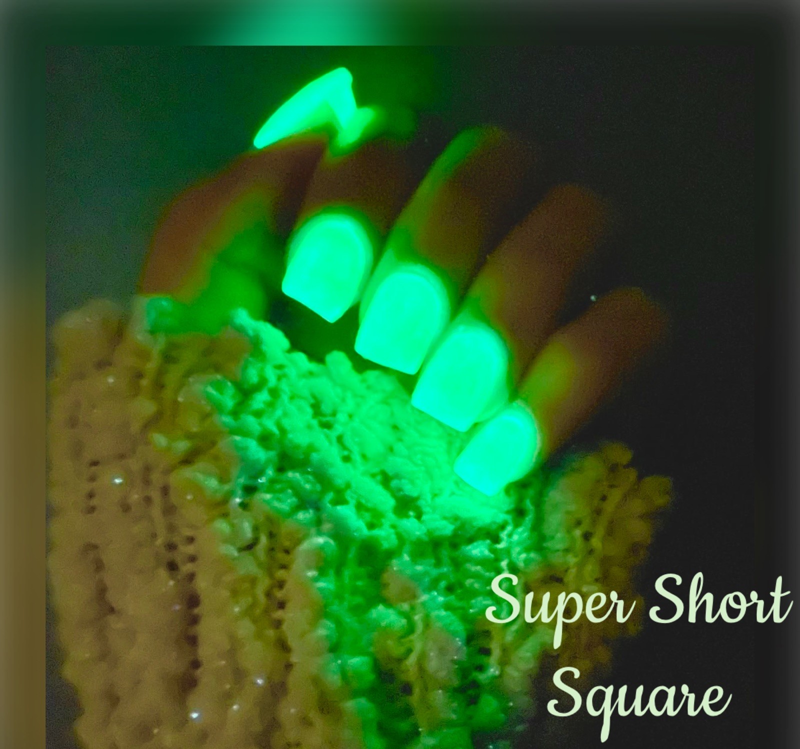 💚🤍GLOW STICK/White•Super Glow in the Dark Press On Nails Set•Gel Acrylic 10Pc