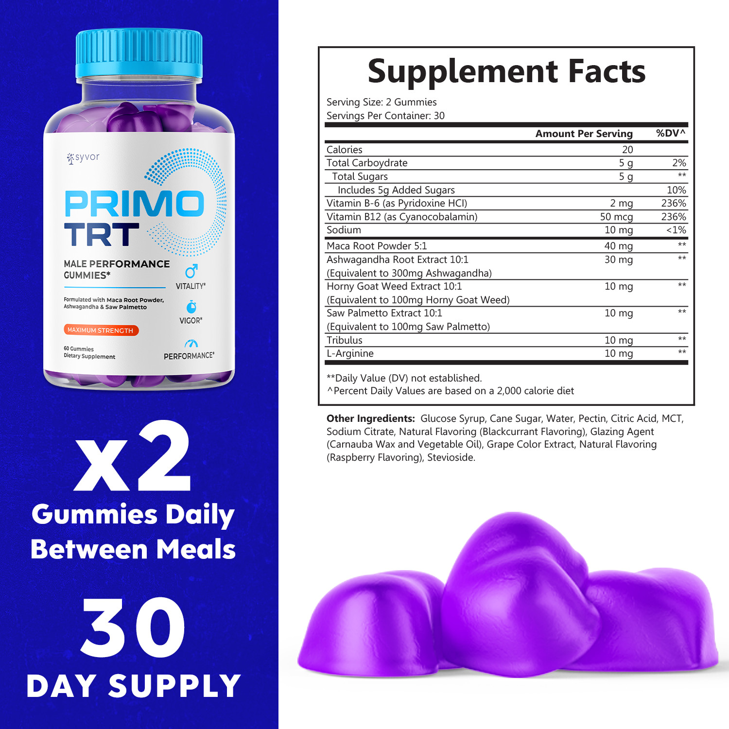 Primo TRT Men’s Gummies Advanced Pro Formula Chewable Supplement 300 Gummies